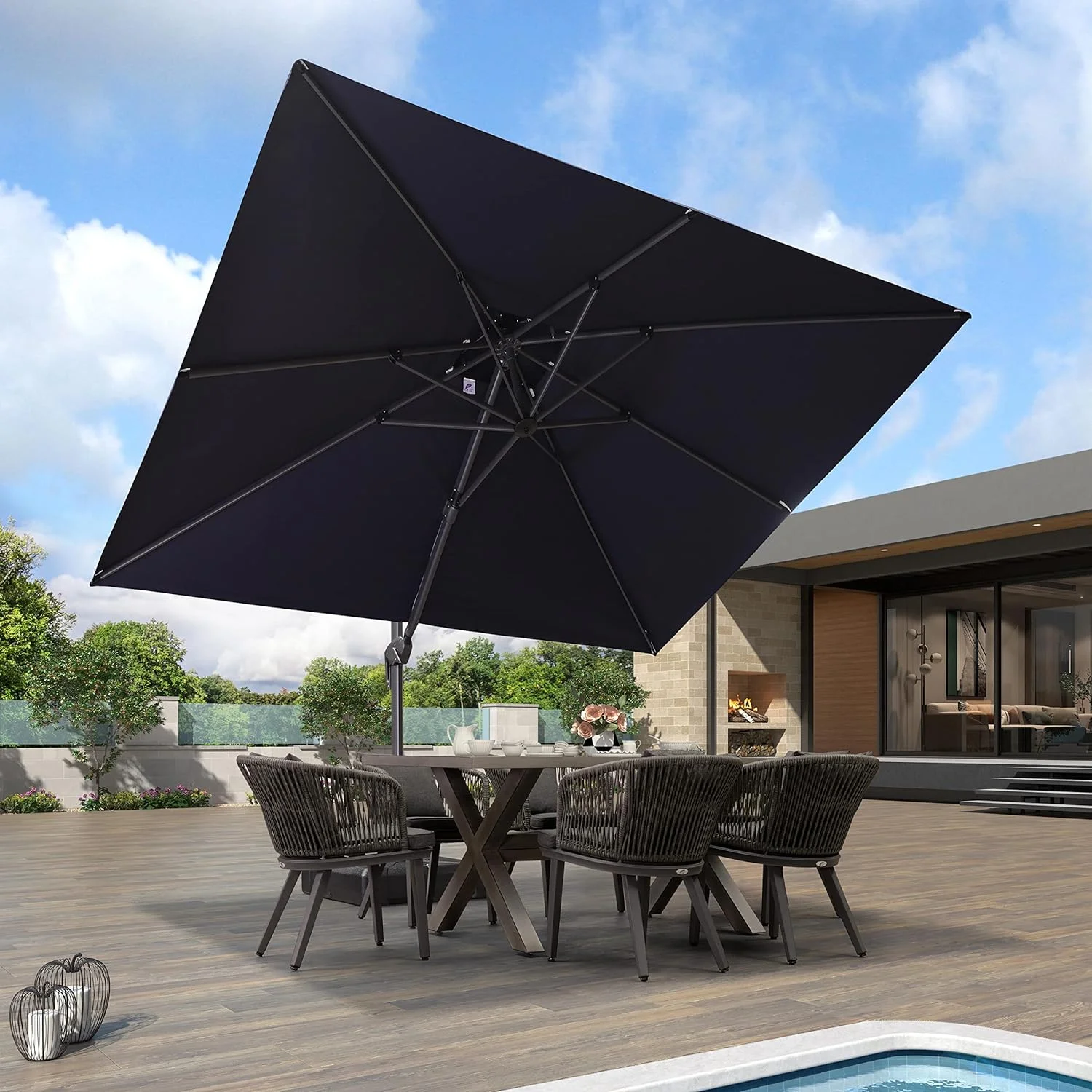 PURPLE LEAF 10FT Cantilever Outdoor Umbrellas Large Patio Umbrella Hanging Double Top Square Offset Umbrella with 360°Rotation Tilting Outdoor Patio, Navy Blue