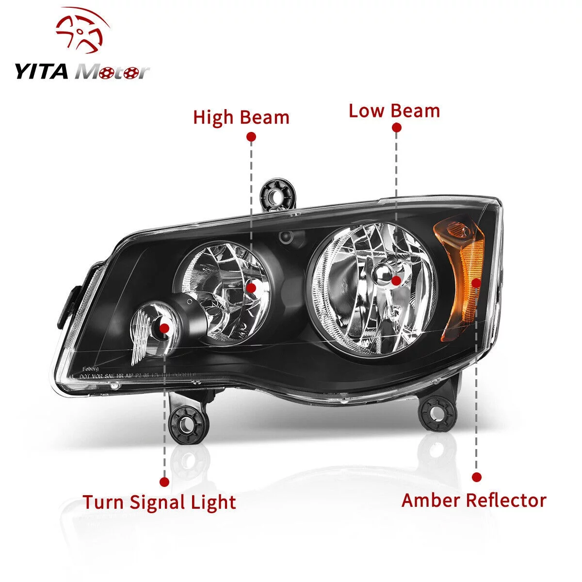 RVNI Headlights Fit 2011-2020 Dodge Grand Caravan / 2008-2016 Chrysler Town & Country
