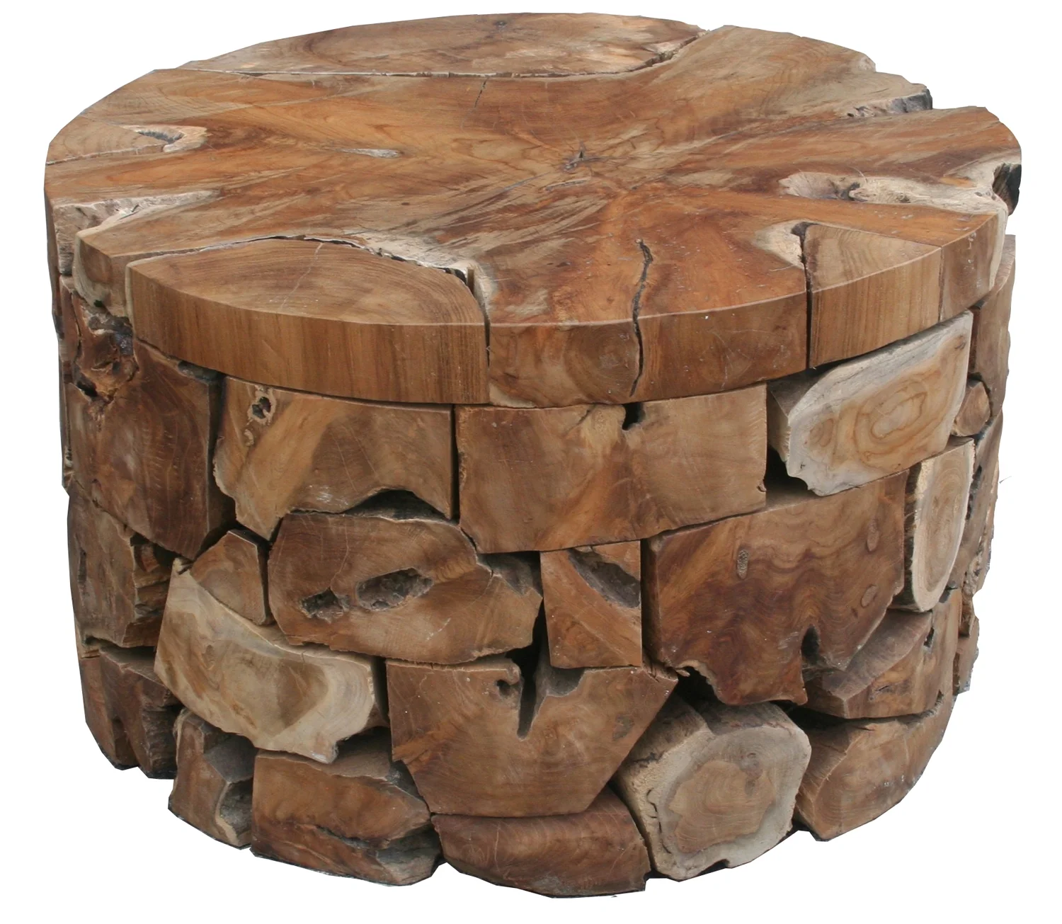 Teak Wood Round Akara Coffee Table, 28 Inch