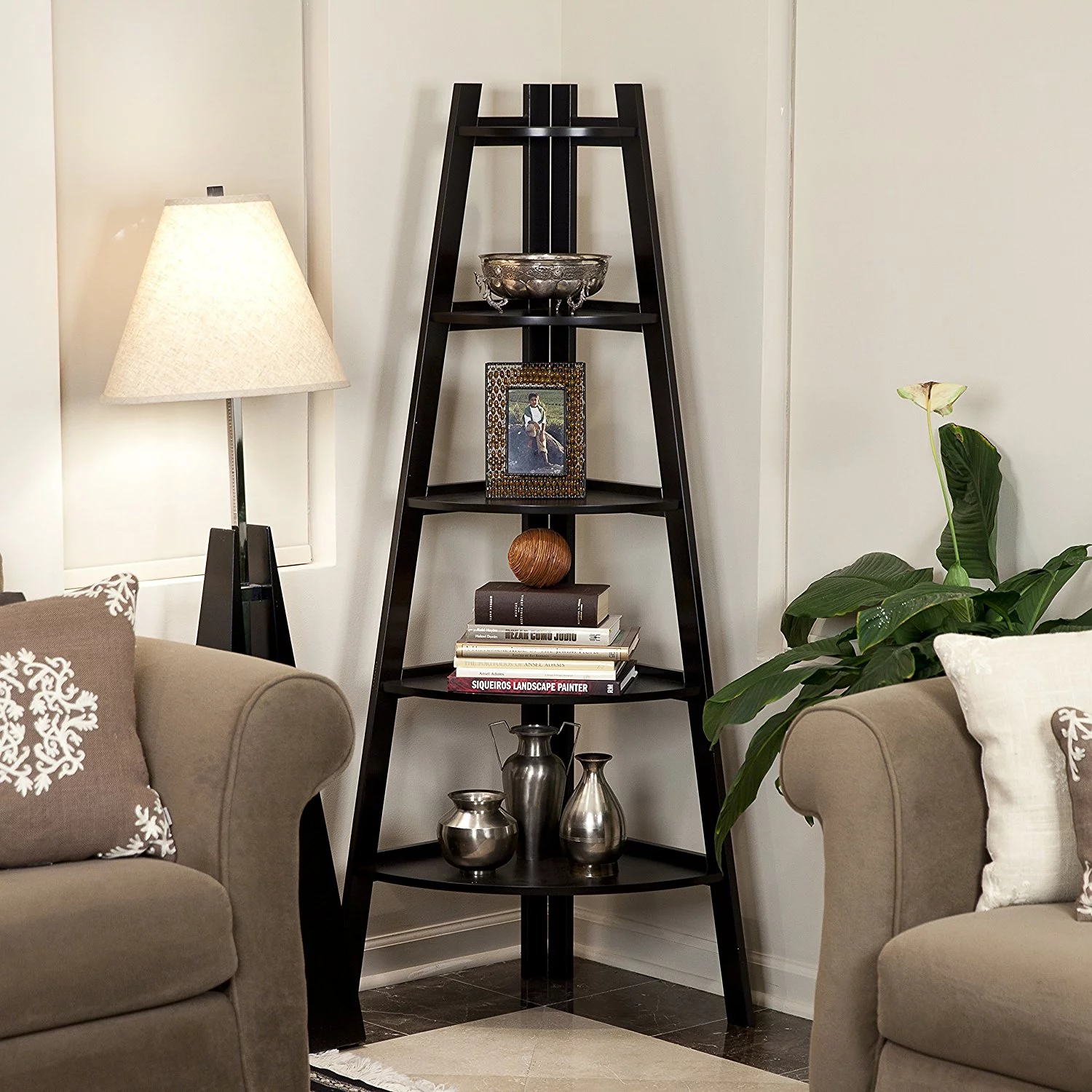 Zimtown Corner Shelf  5-Tier Ladder Stand Storage Display Book Rack Organizer, Black