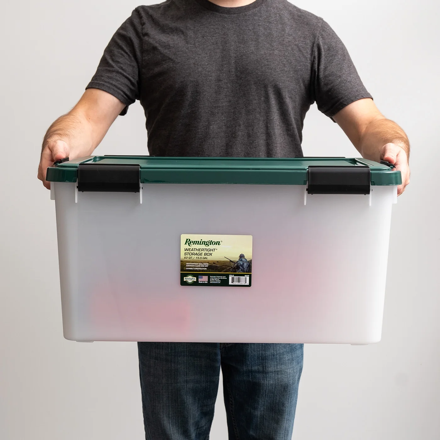 Remington® 62 Qt. WEATHERPRO, Airtight Gasket Storage Box, Sealed Lid & Buckles Clear Green Set of 4