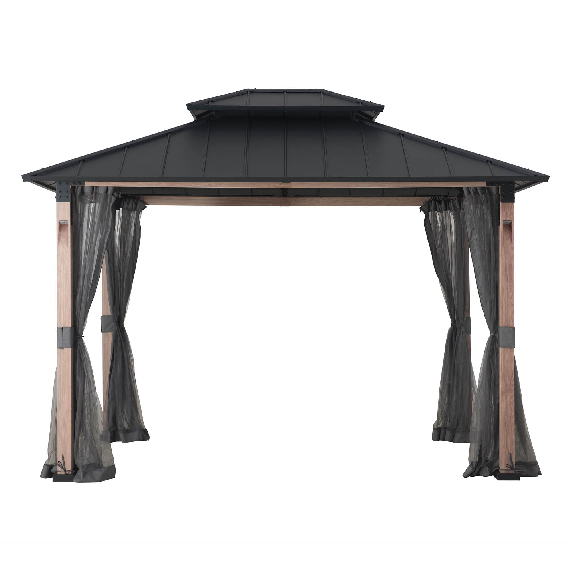 Sunjoy 10 ft. x 12 ft. Hardtop Gazebo with Netting & LED Lights (Batteries operated) and Remote control