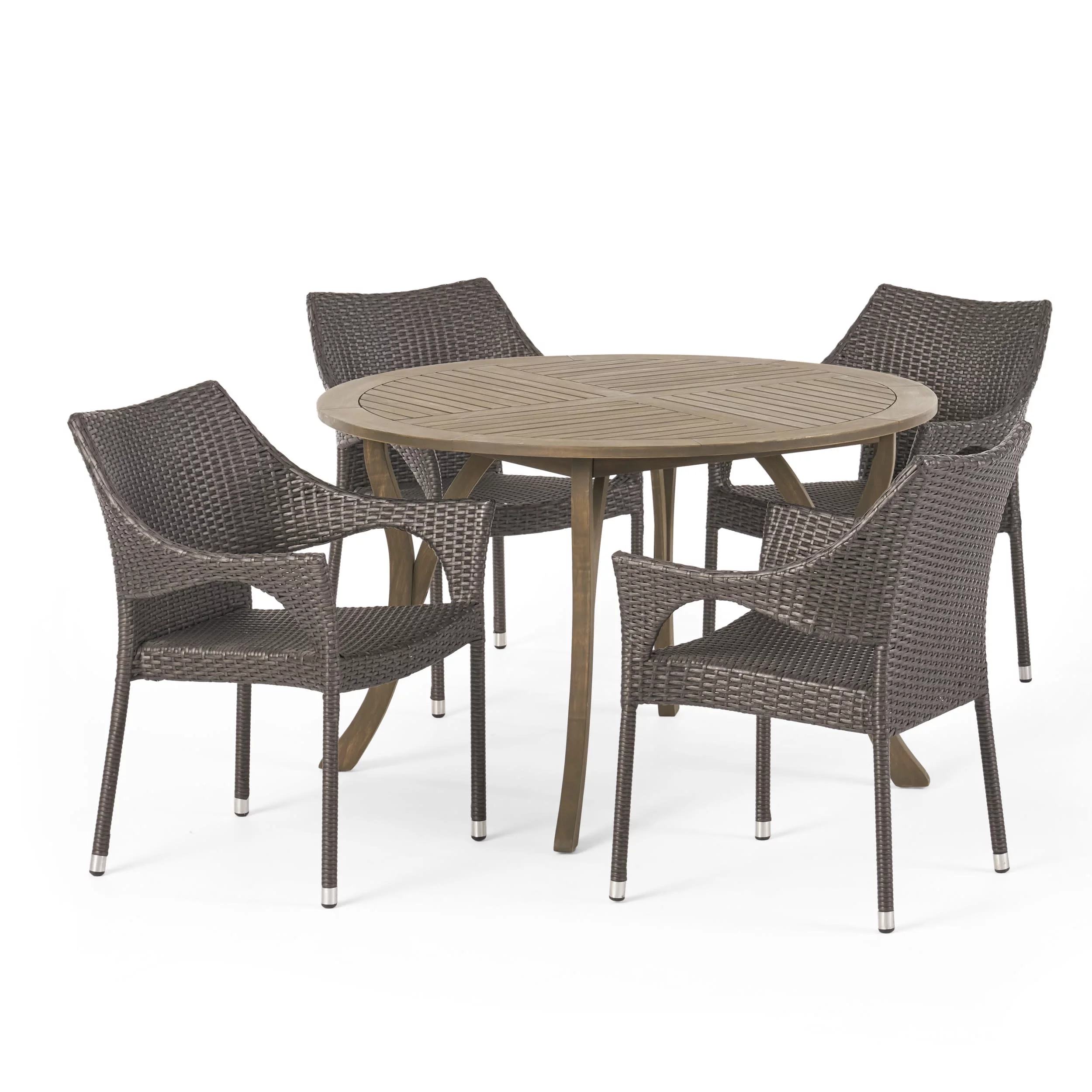 GDF Studio Kaysn Outdoor Acacia Wood and Wicker 5 Piece Dining Set, Gray