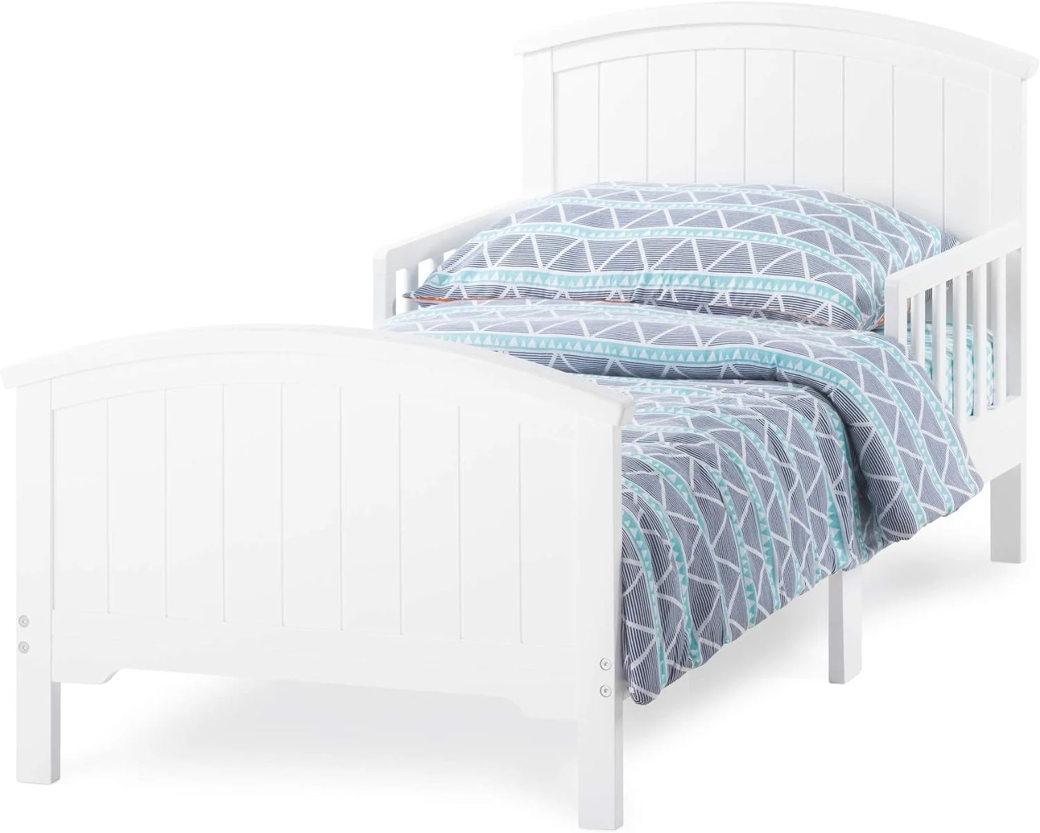 Hampton Arch Top Toddler Bed For Kids With Guard Rails, Low To Ground Design, Made Of Pinewood, Featuring Clean Lines To Any Décor (Matte White)