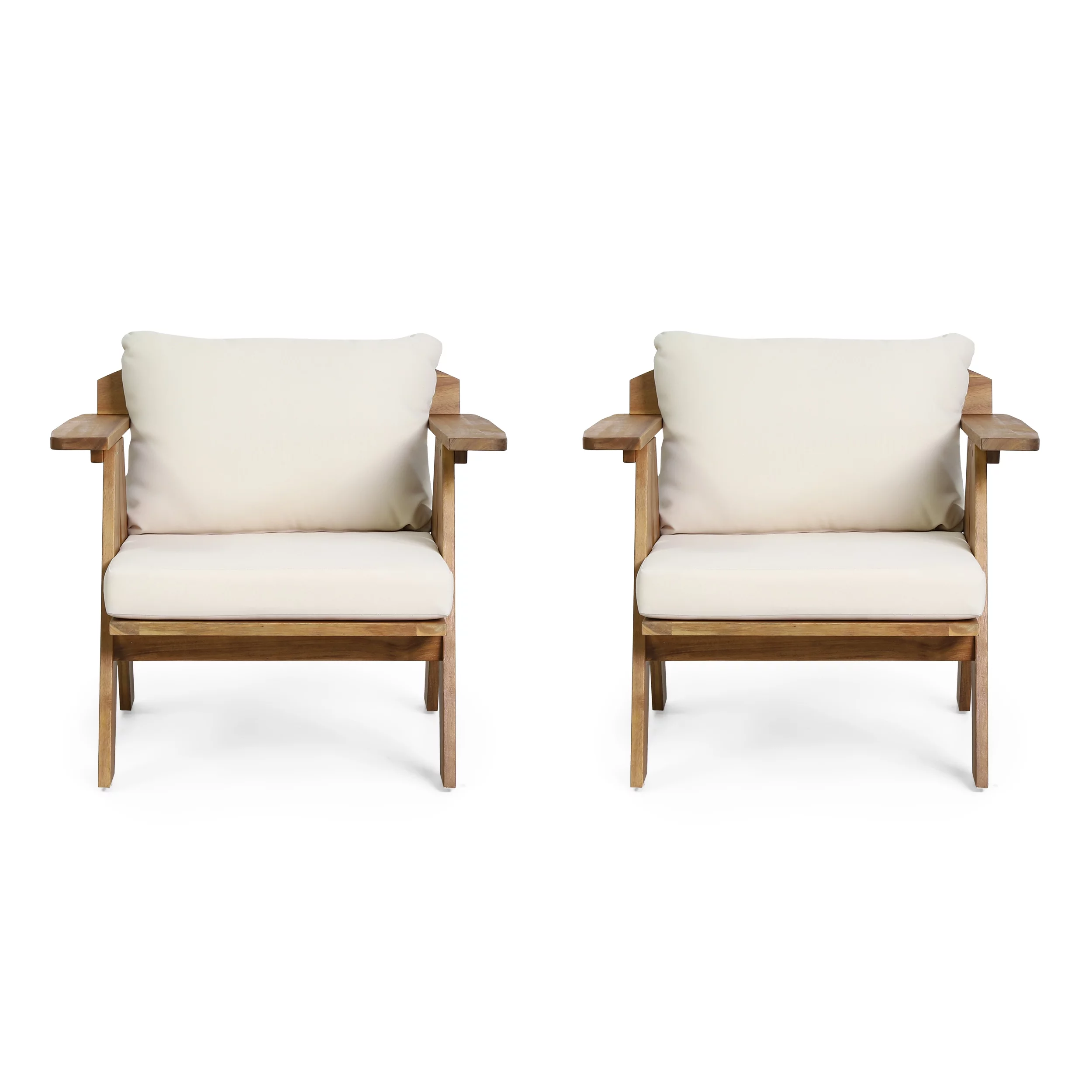 McClure Acacia Wood Outdoor Club Chairs with Cushion, Set of 2, Teak and Beige