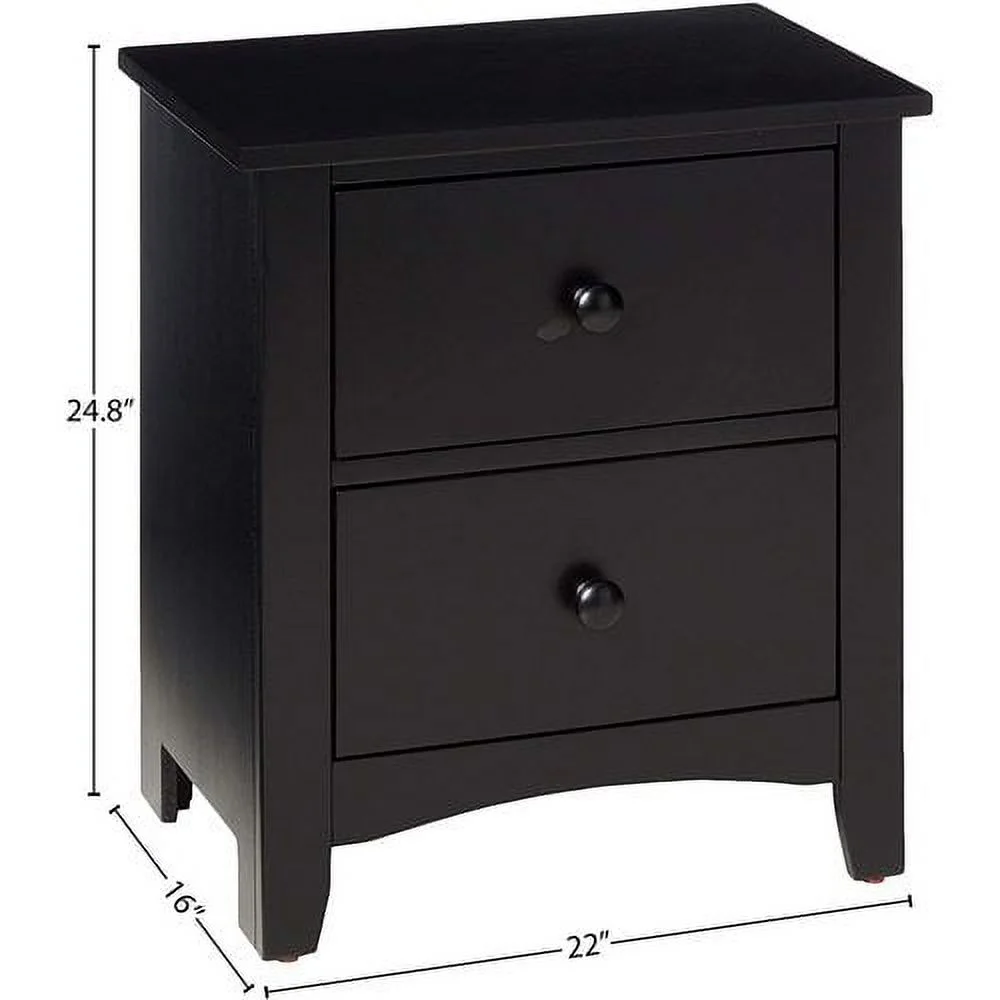 Black Finish Nightstand 2-Drawers Pine Veneer MDF Wooden 1pc Modern Nightstand