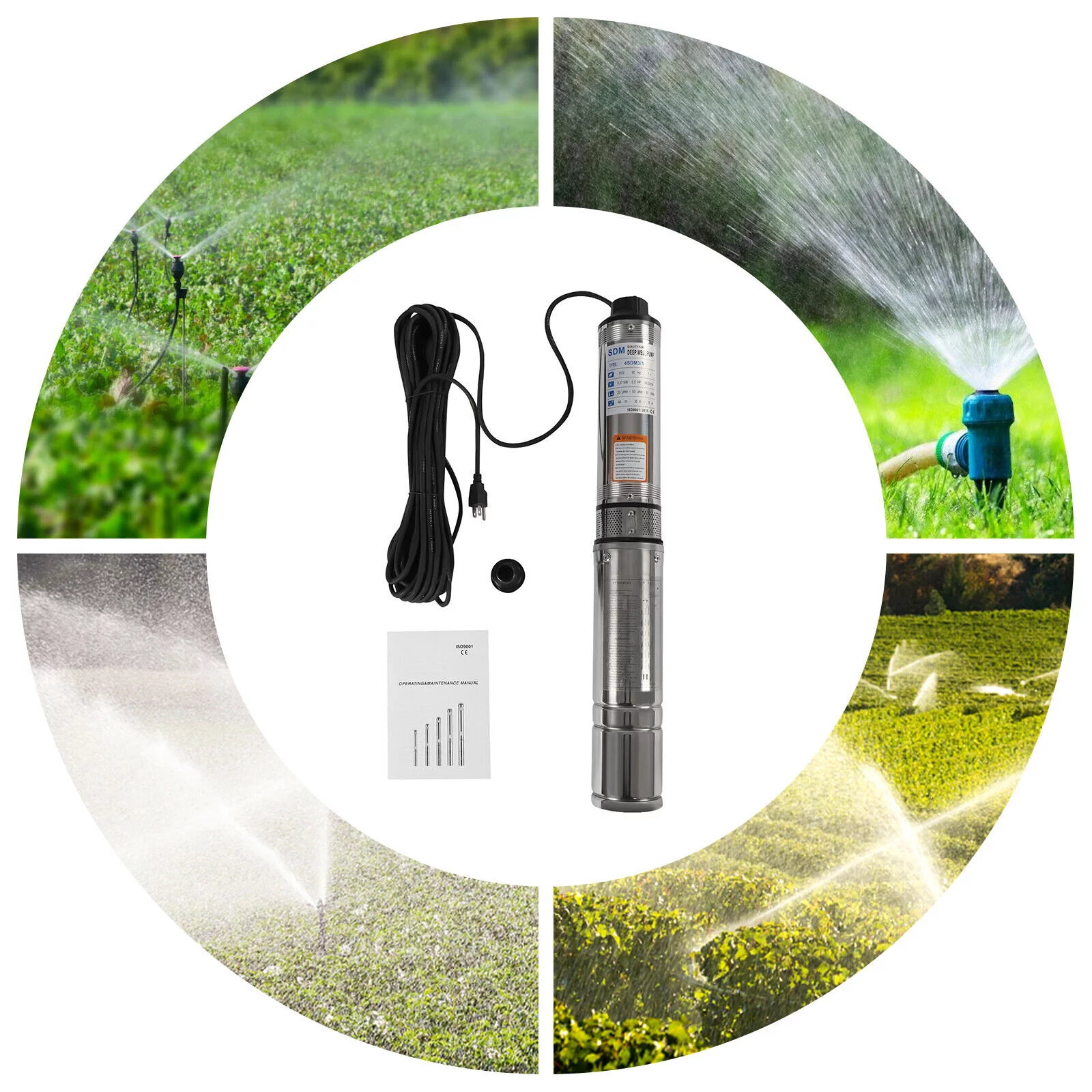 ZhdnBhnos 110V 370W Electric Powered Deep Well Pump 1/2HP 16GPM Submersible Pump Stainless Steel Water Pump