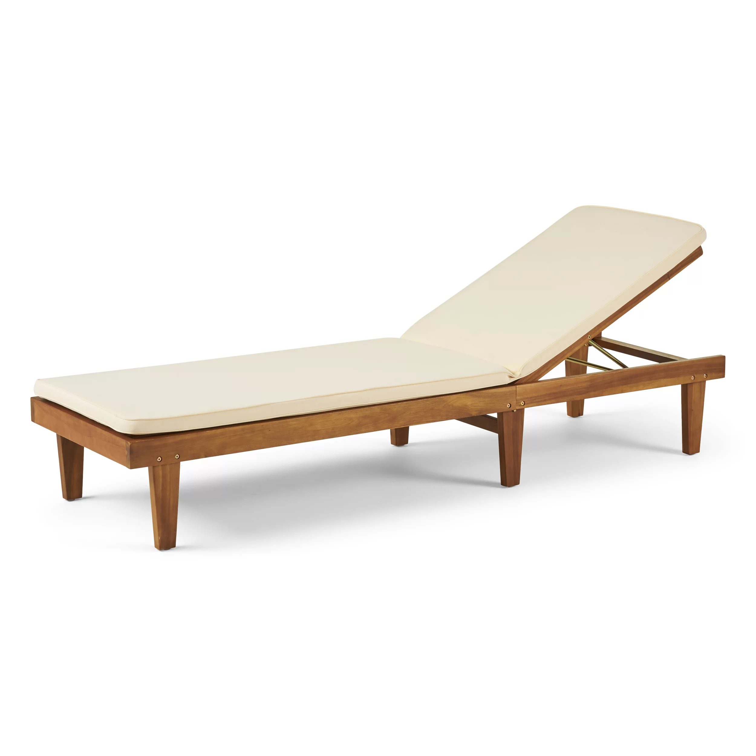 Noble House Nadine Outdoor Acacia Wood Chaise Lounge in Teak and Cream