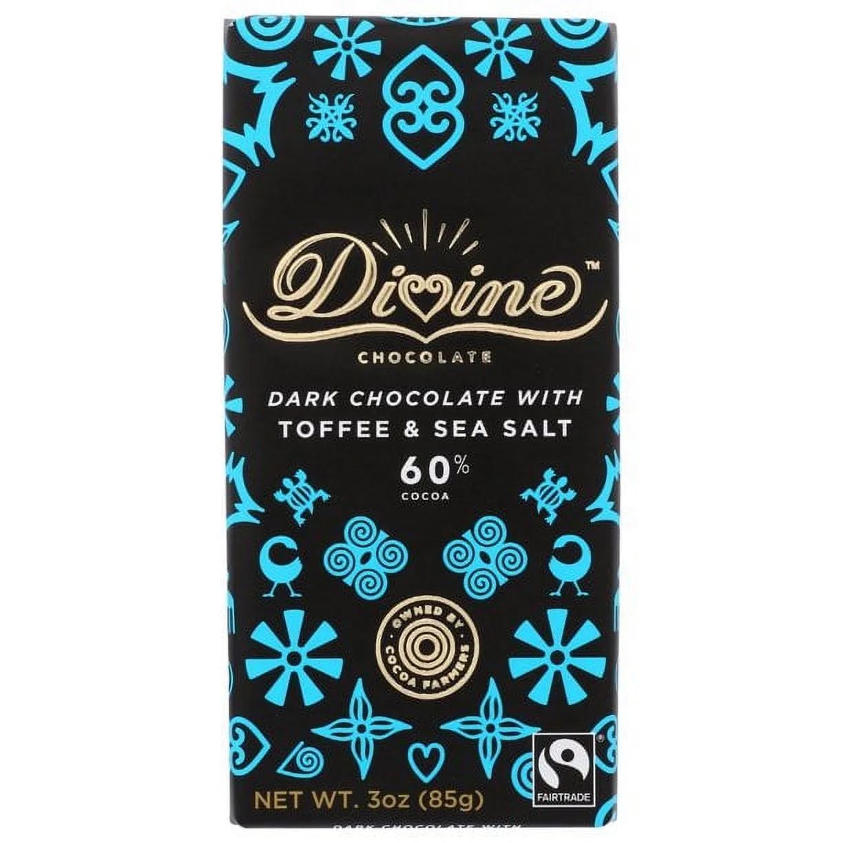 Divine Chocolate Dark Chocolate with Toffee & Sea Salt 60% Cocoa - 3 oz Pack of 4