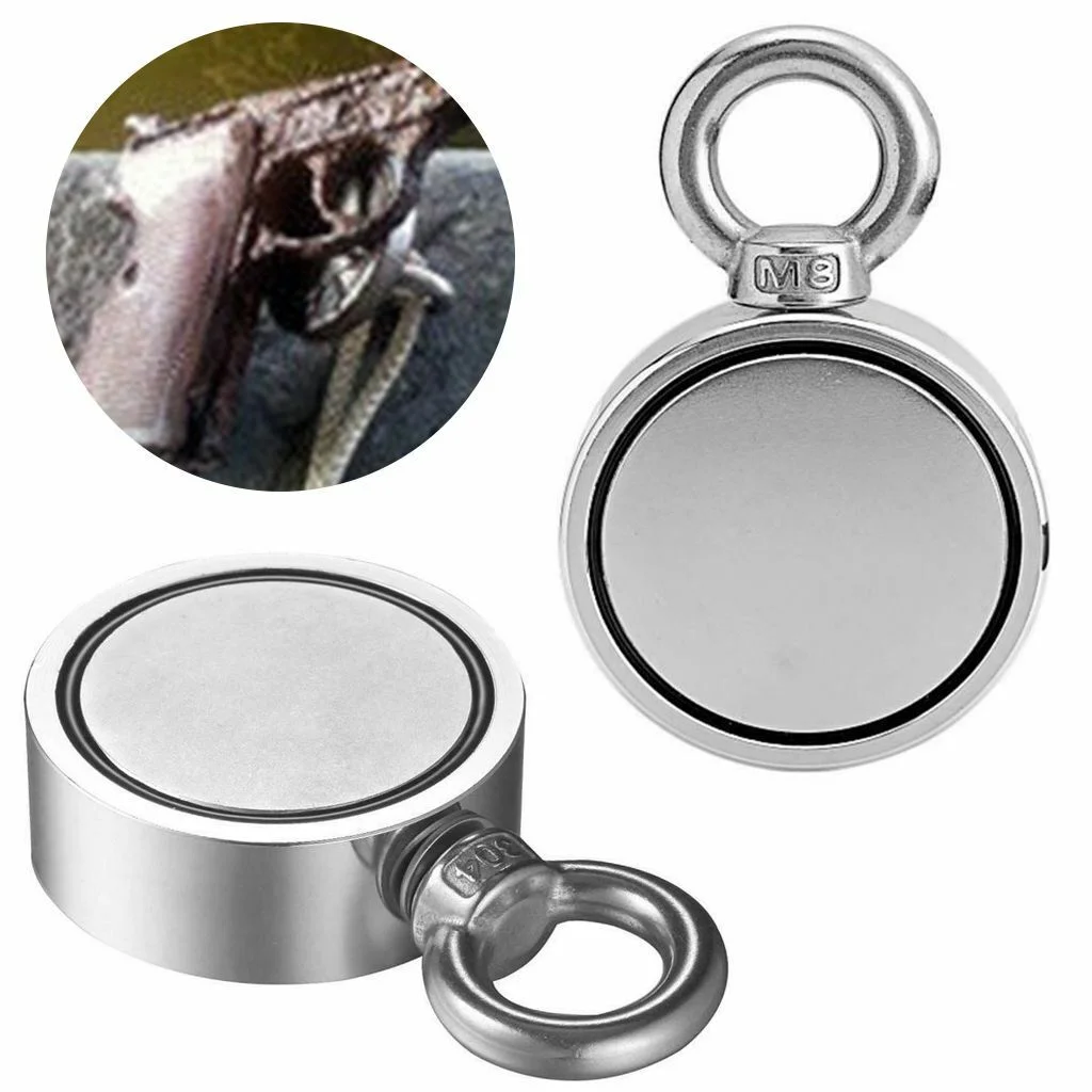 1100LBS Double Sided Fishing Magnet, Super Powerful Neodymium Magnet N52 Round