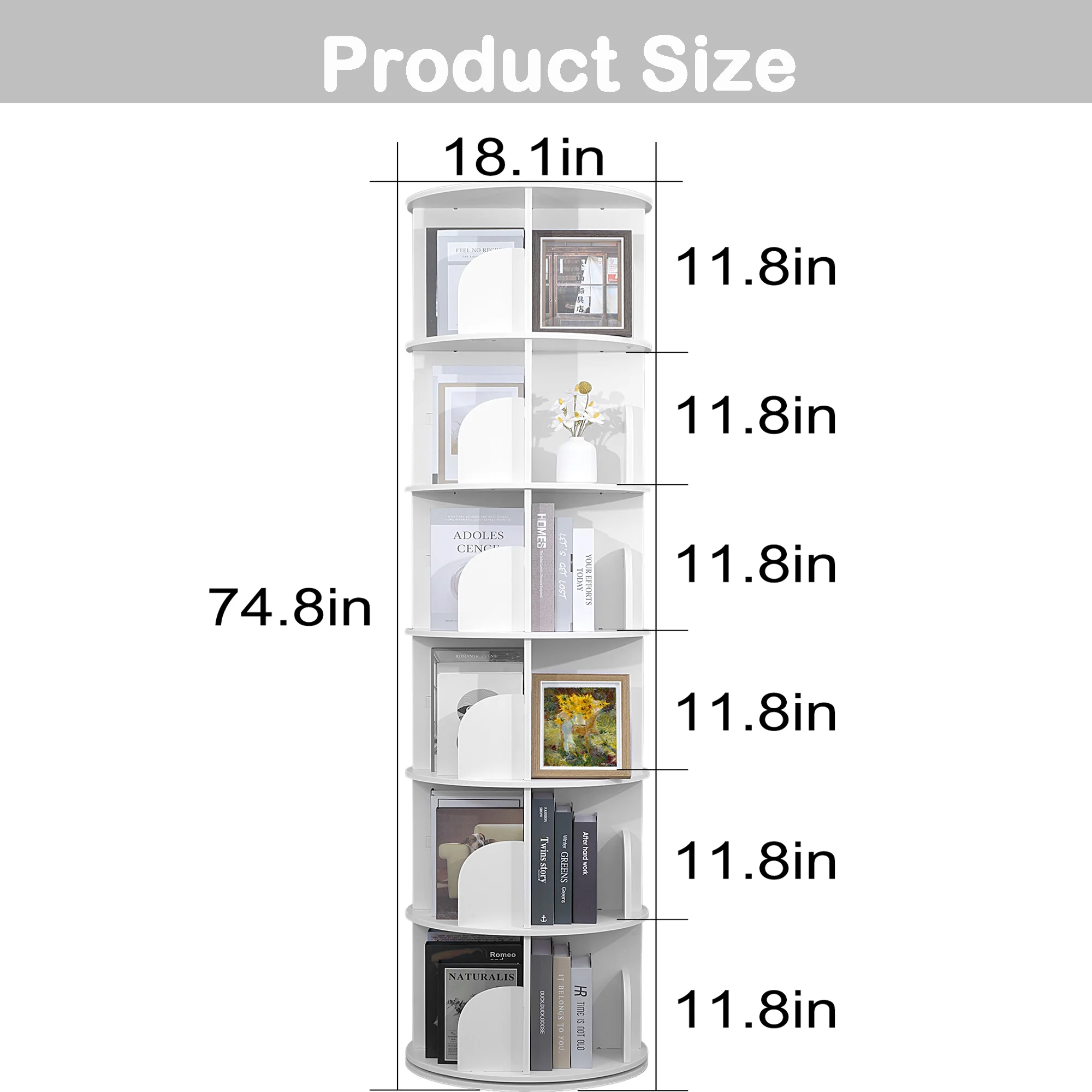 Uyoyous Wooden Rotating Bookcase, 360° Revolving Display Rack with 24 Shelves