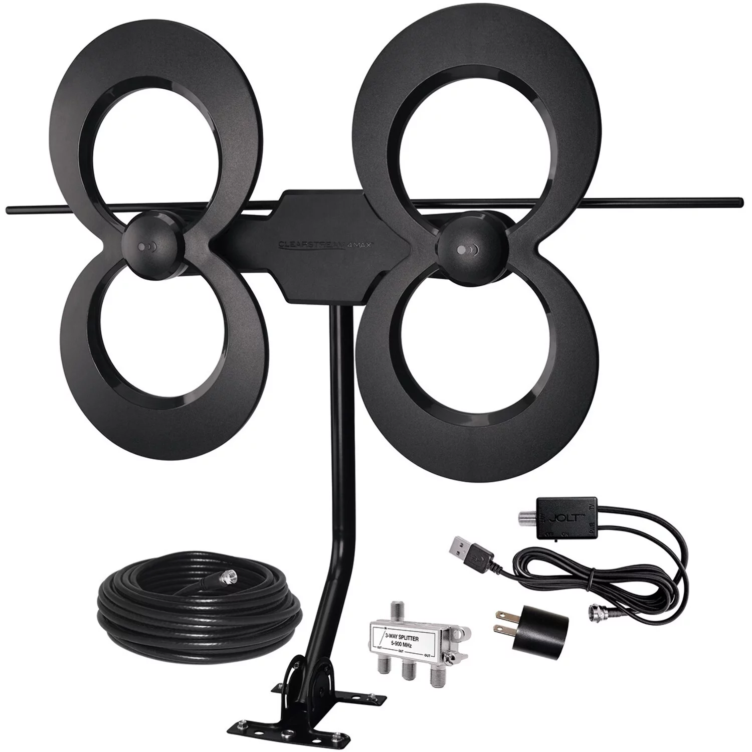 Antennas Direct ClearStream 4MAX COMPLETE Outdoor TV Antenna, Amplifier, Mast, 30' Cable, Splitter