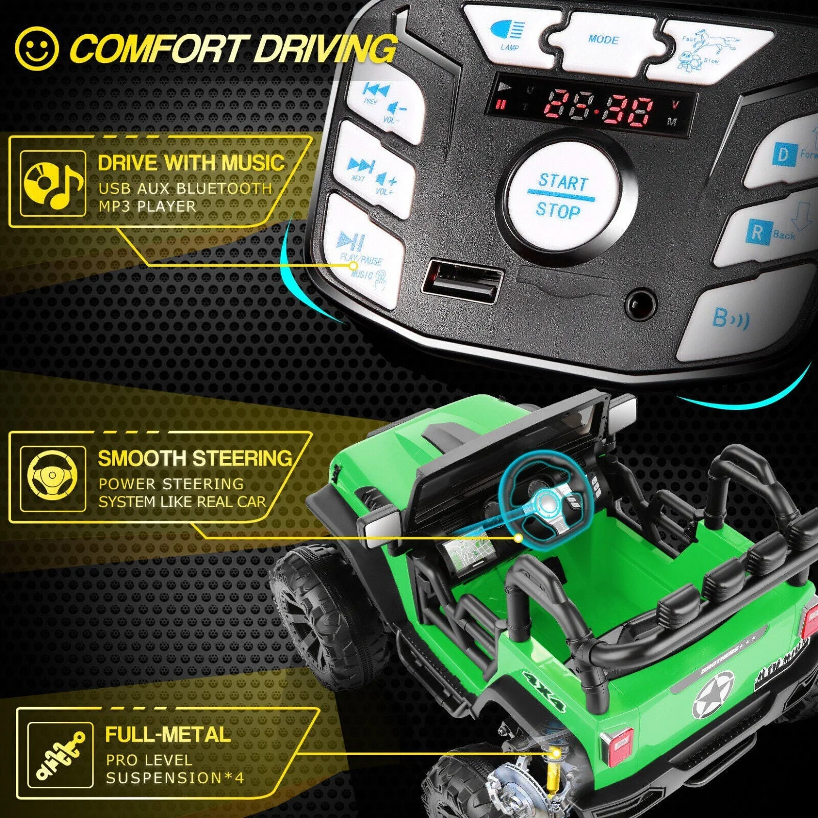 2-Seater Kids Ride on Truck Electric Toys Car with Parent Remote Control 24V 200W