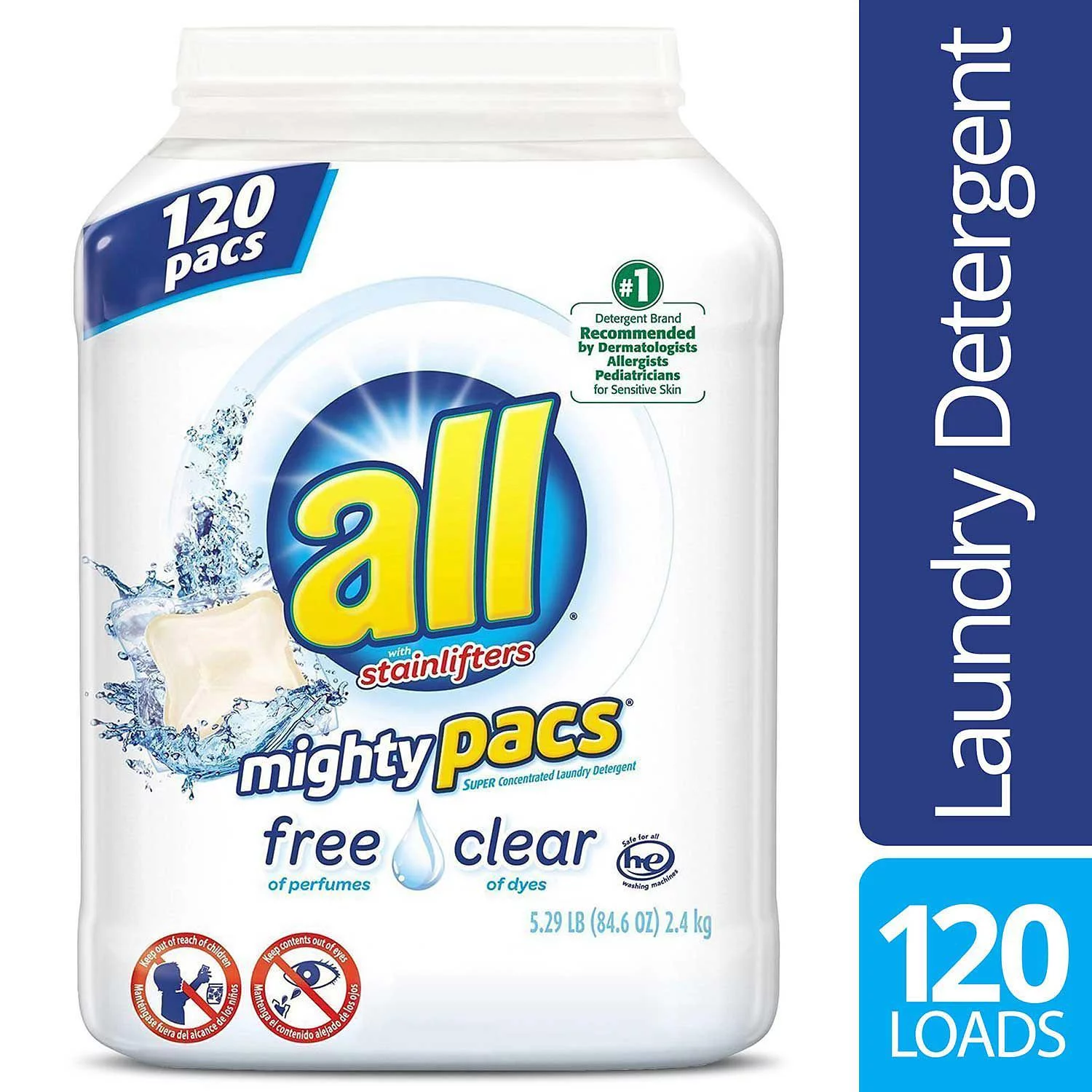 all Mighty Pacs Free and Clear Laundry Detergent, 120 Loads