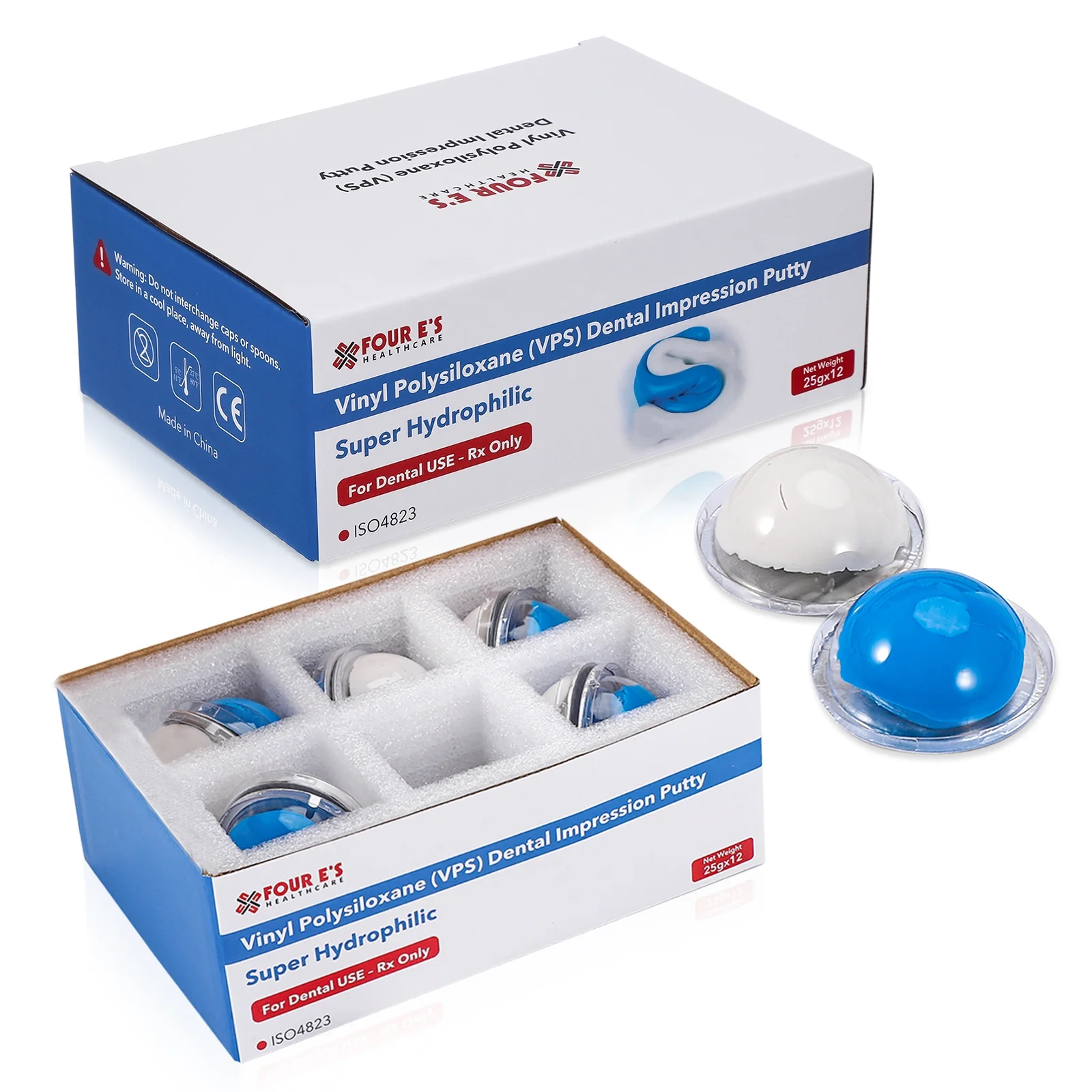 Four E's Dental VPS Impression Putty Set of 6: Dental Impression Material with Disposable Package|Super Hydrophilic, High-Acuuracy & Stability, Ideal for Tooth & Gum Details Reproducing
