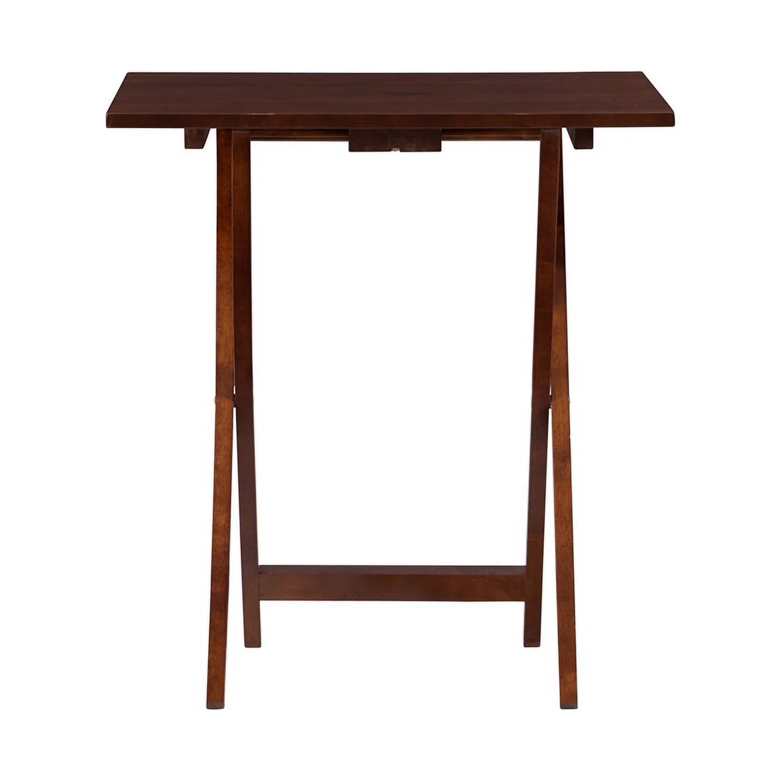 Pemberly Row Transitional Solid Wood Five Piece Tray Table Set in Hazelnut Brown