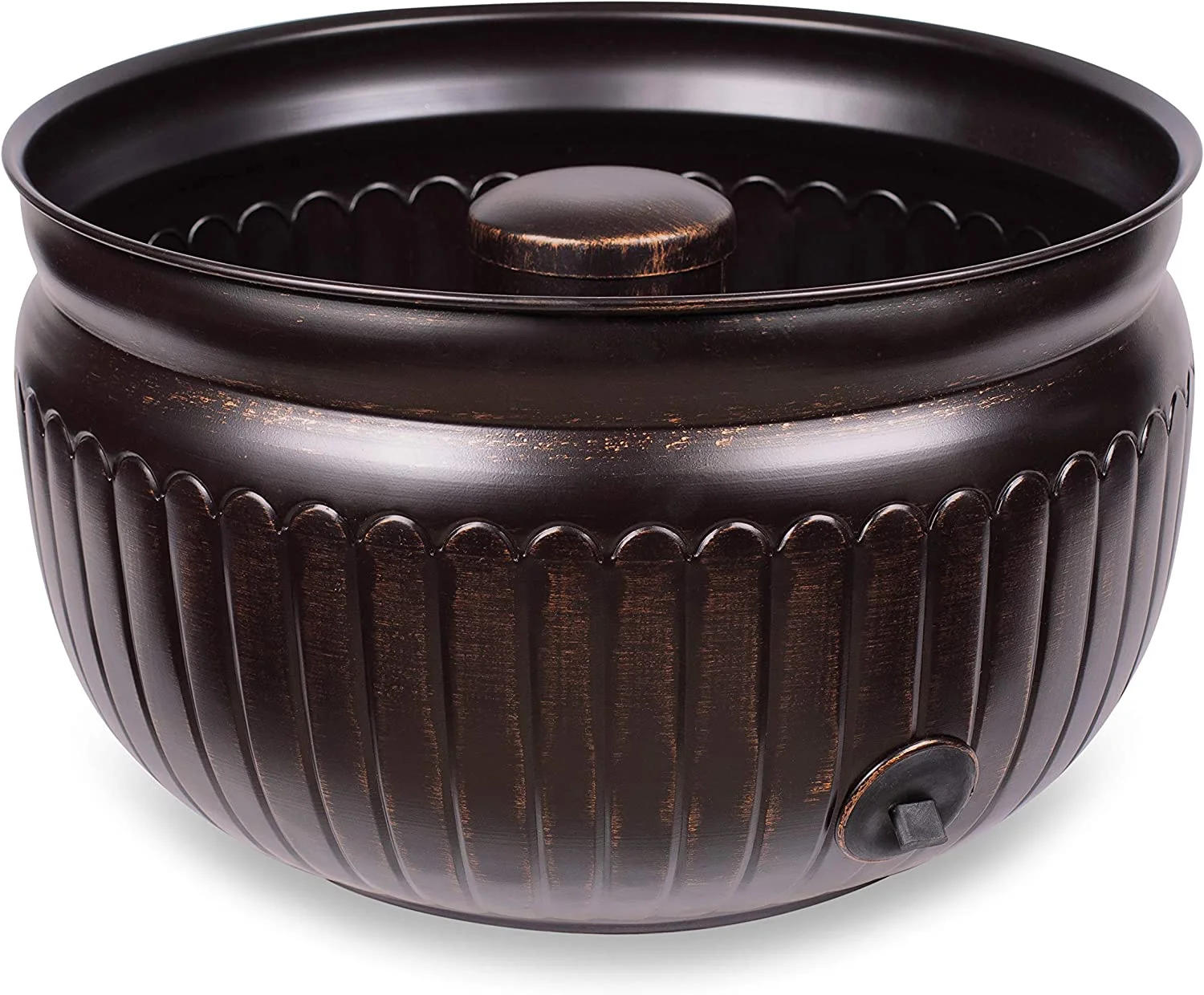 Water Hose Holder | Holds 100ft Hose | DIstressed Bronze | Drainage Hole | Ground Garden Hose Pot | Decorative | Embossed | Steel Metal with Copper Accents | Outdoor or Indoor Use