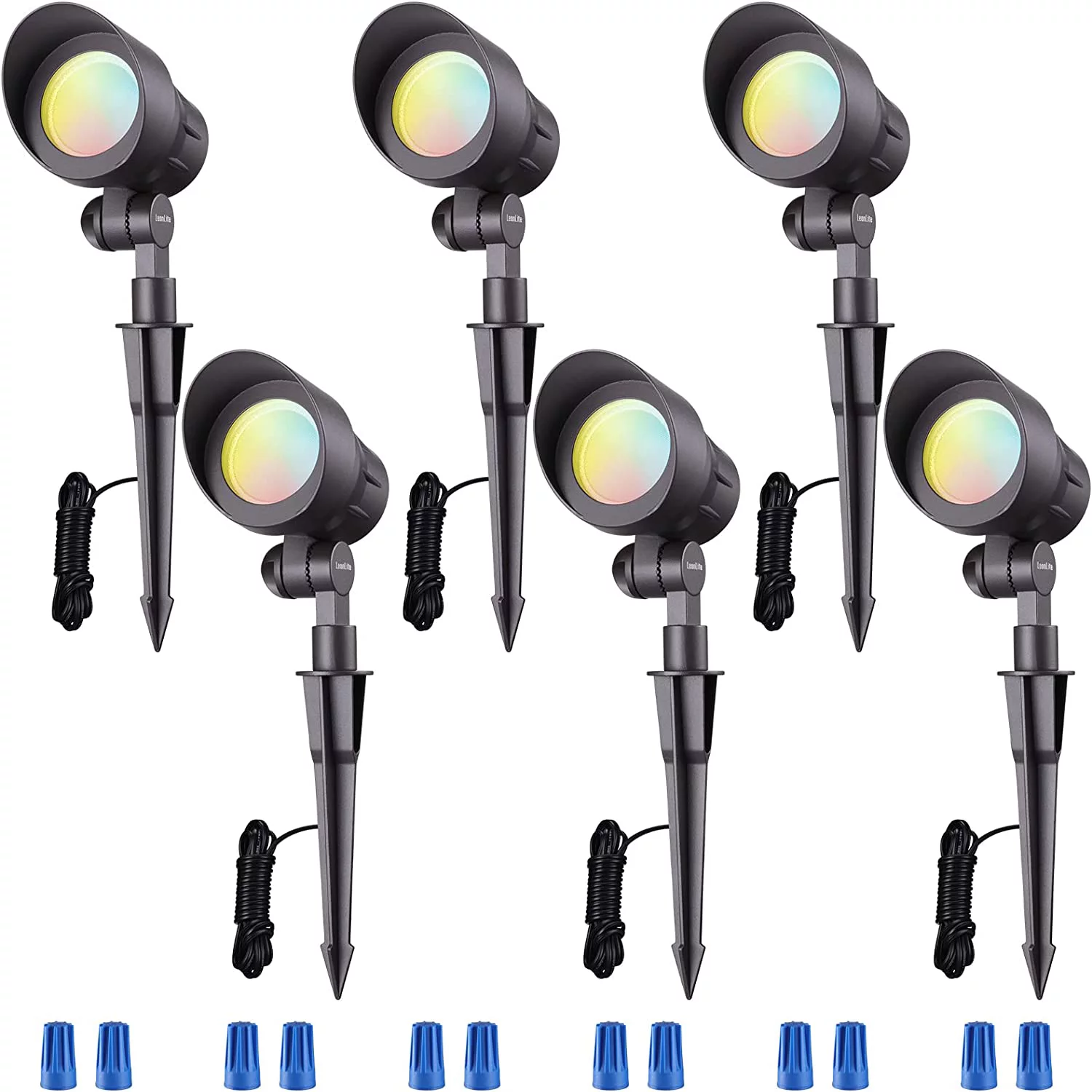 RUO Low Voltage LED Landscape Spotlight, 12V AC/DC Die-cast Aluminum Low Voltage Garden Lights, CRI90+ Waterproof for Outdoor Yard Bush Lighting, Bronze, 3000K Warm White, Pack of 6