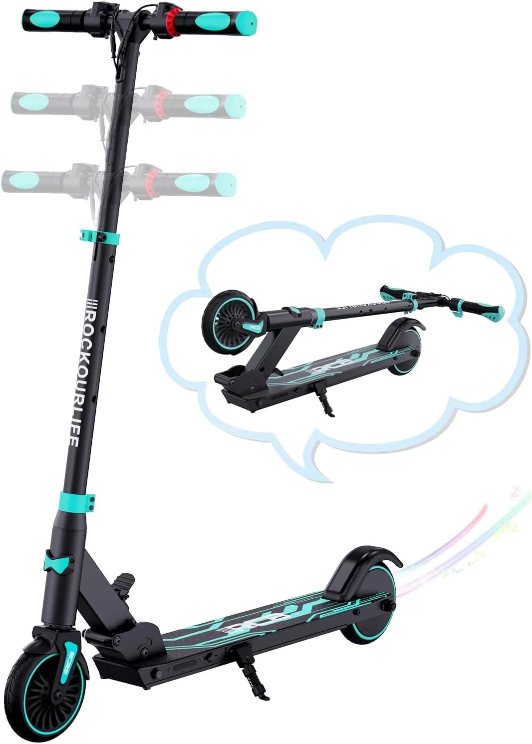 RCB Electric Scooter for Kids Ages 8+, Lightweight and Foldable, Max 10 Miles & 12.5Mph, Double Brake, Adjustable Height Anti-Slip Handlebars,Blue