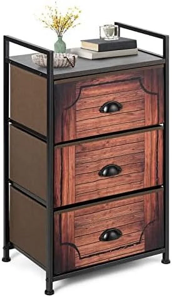 ZFGSUIJN 3-Drawer Dresser Organizer  Fabric Dresser Tower w/Textured Print Drawers  Easy Pull Handle  Metal Frame & Wooden Top   Cabinet Tower Unit (Dark Brown)