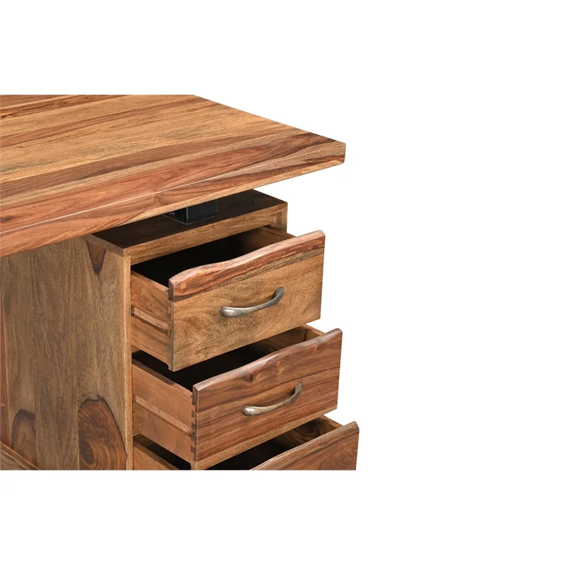 Taran Designs Darcy 3-drawer Live Edge Solid Wood Writing Desk in Brown