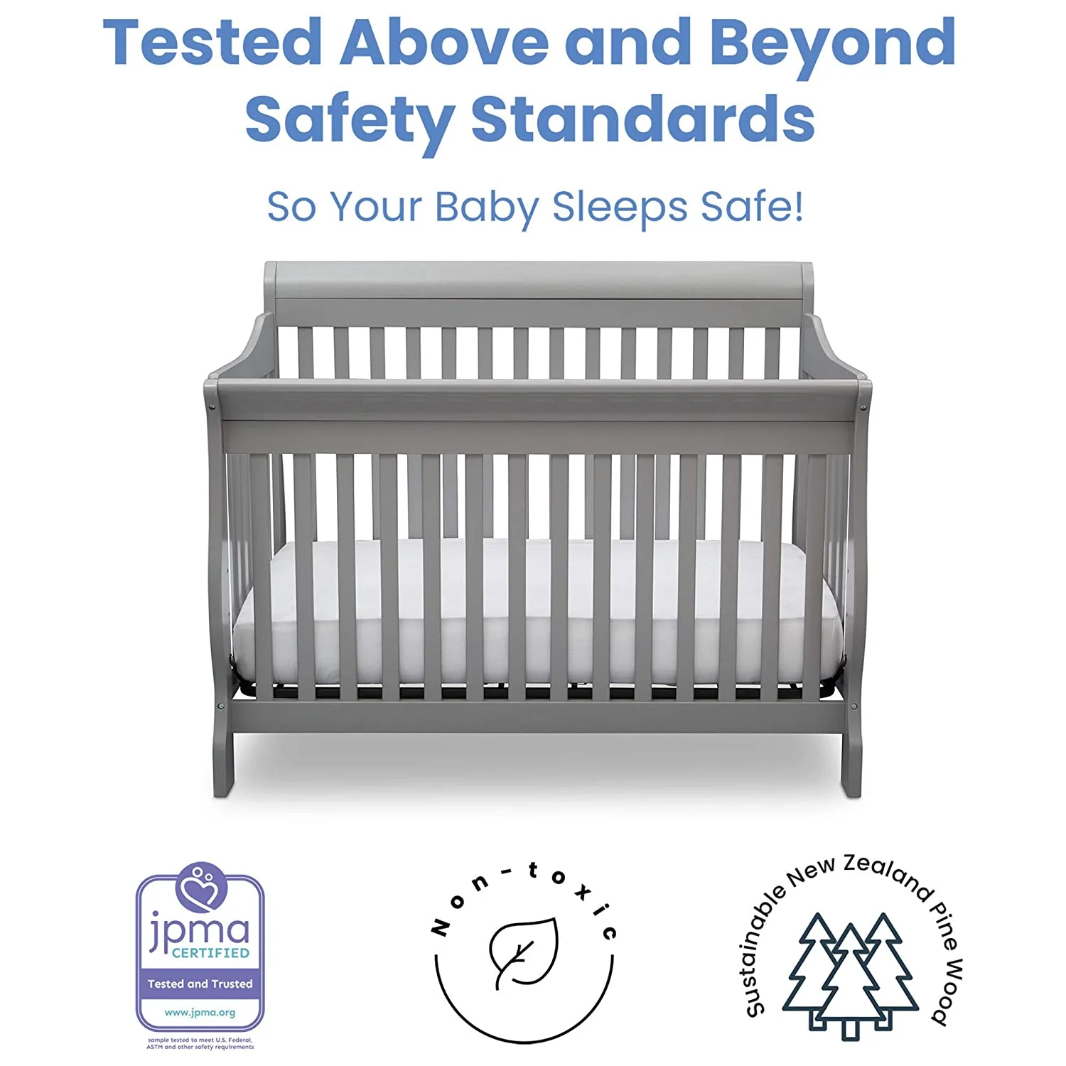 YILAN Canton 4-in-1 Convertible Crib - Easy to Assemble, Grey