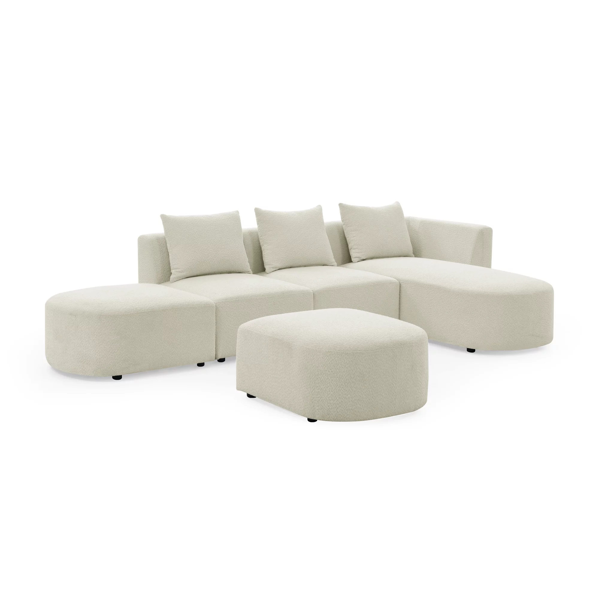 Homiyad L Shape Sectional Sofa with Right Side Chaise and Ottoman, Modular Sofa, Diy Combination, Loop Yarn Fabric, Beige