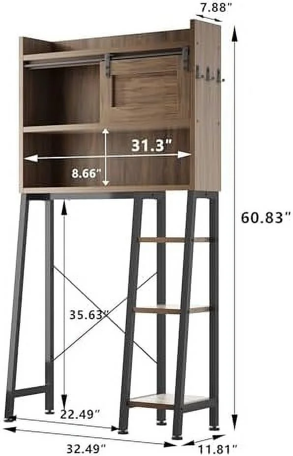 JYHOME Farmhouse Over The Toilet  Cabinet  Bathroom  Organizer with Sliding Barn Door and 3- Stand  Space-Saving Above Toilet  Rack for Bathroom  Laundry (Rustic Brown)