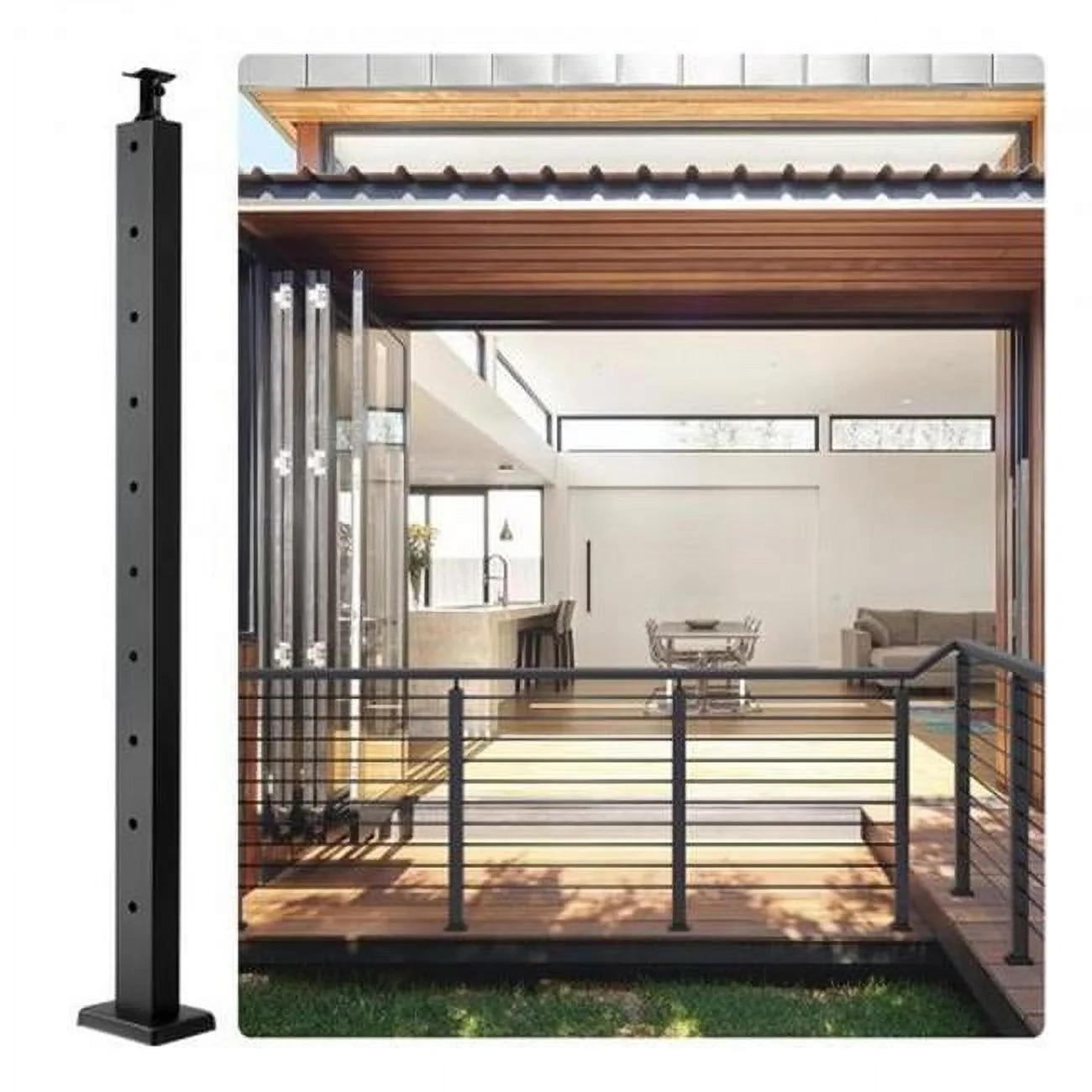 Vevor  36 x 0.98 x 1.97 in. Cable Railing Post Level Deck Stair Post with Handrail Stainless Steel Brushed Finishing Deck, Black