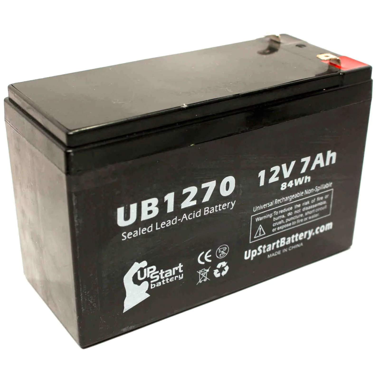 Compatible ADT 9F4Y Battery - Replacement UB1270 Universal Sealed Lead Acid Battery (12V, 7Ah, 7000mAh, F1 Terminal, AGM, SLA) - Includes TWO F1 to F2 Terminal Adapters