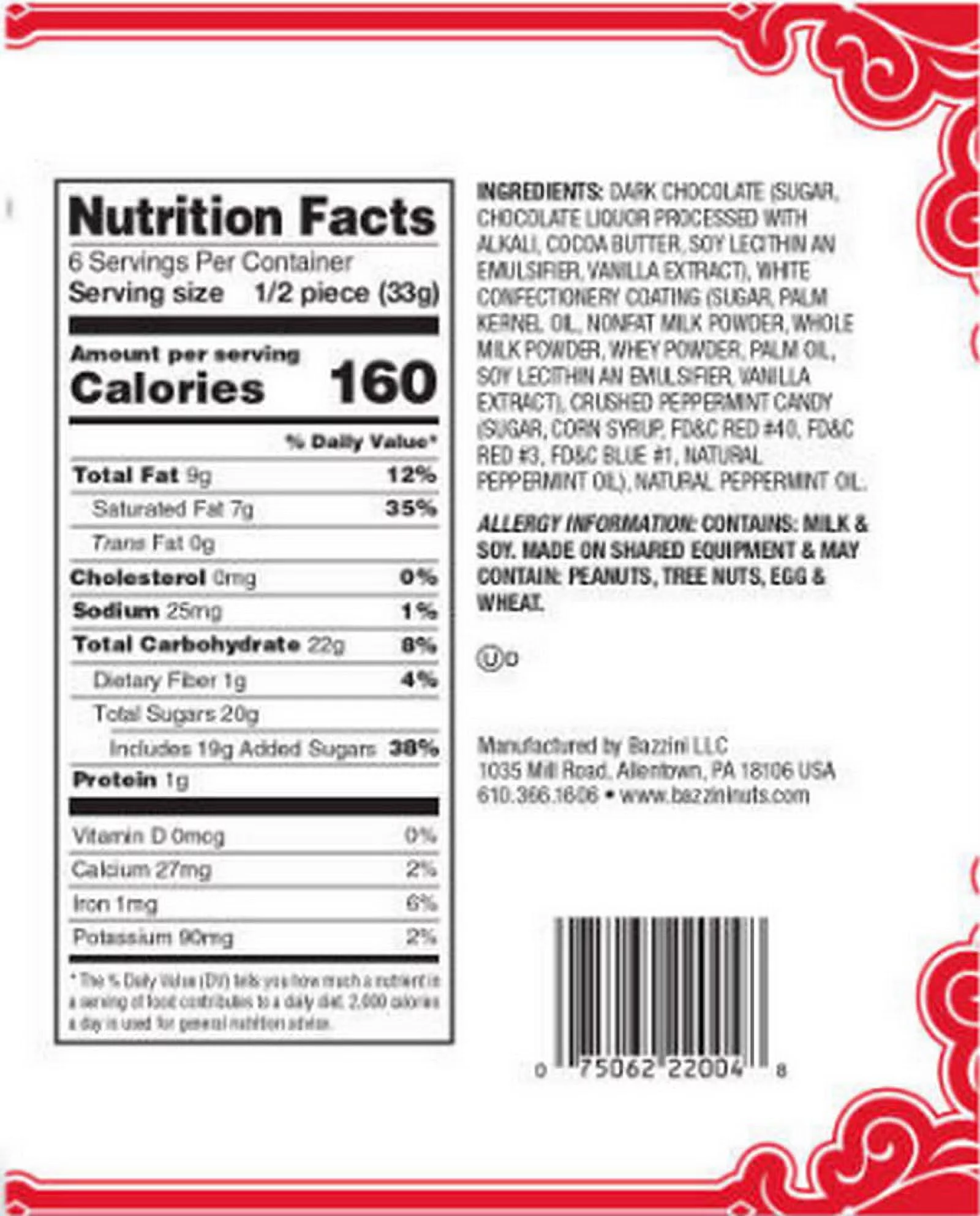 Barton's Old Fashioned Peppermint Bark Dark Chocolate Holiday Candy, Christmas  (Pack of 2)