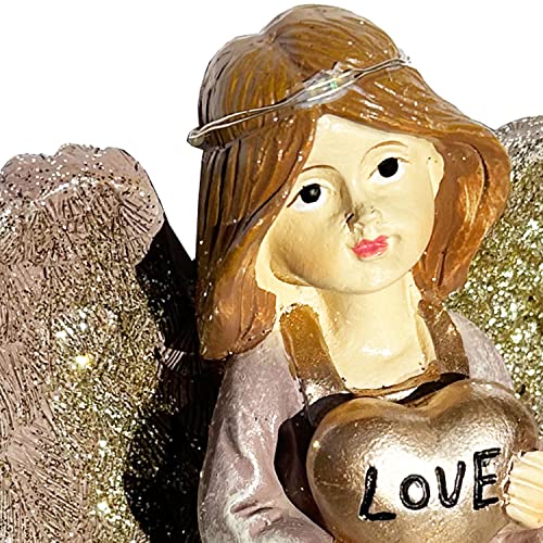 Resin Angel Garden Statue Solar LED Light Outdoor Indoor Decor Angel Figurine Yard Art Lawn Porch Decoration Valentines Day