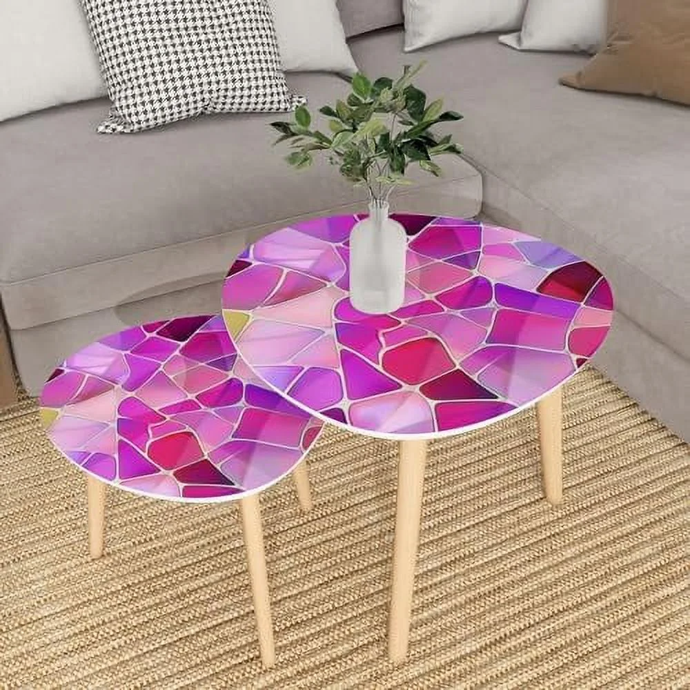 CHDEUSL Small Coffee Nesting  Abstract Stained Glass Mosaic  Violet Triangle End  Center   Modern   Room Bedroom Balcony