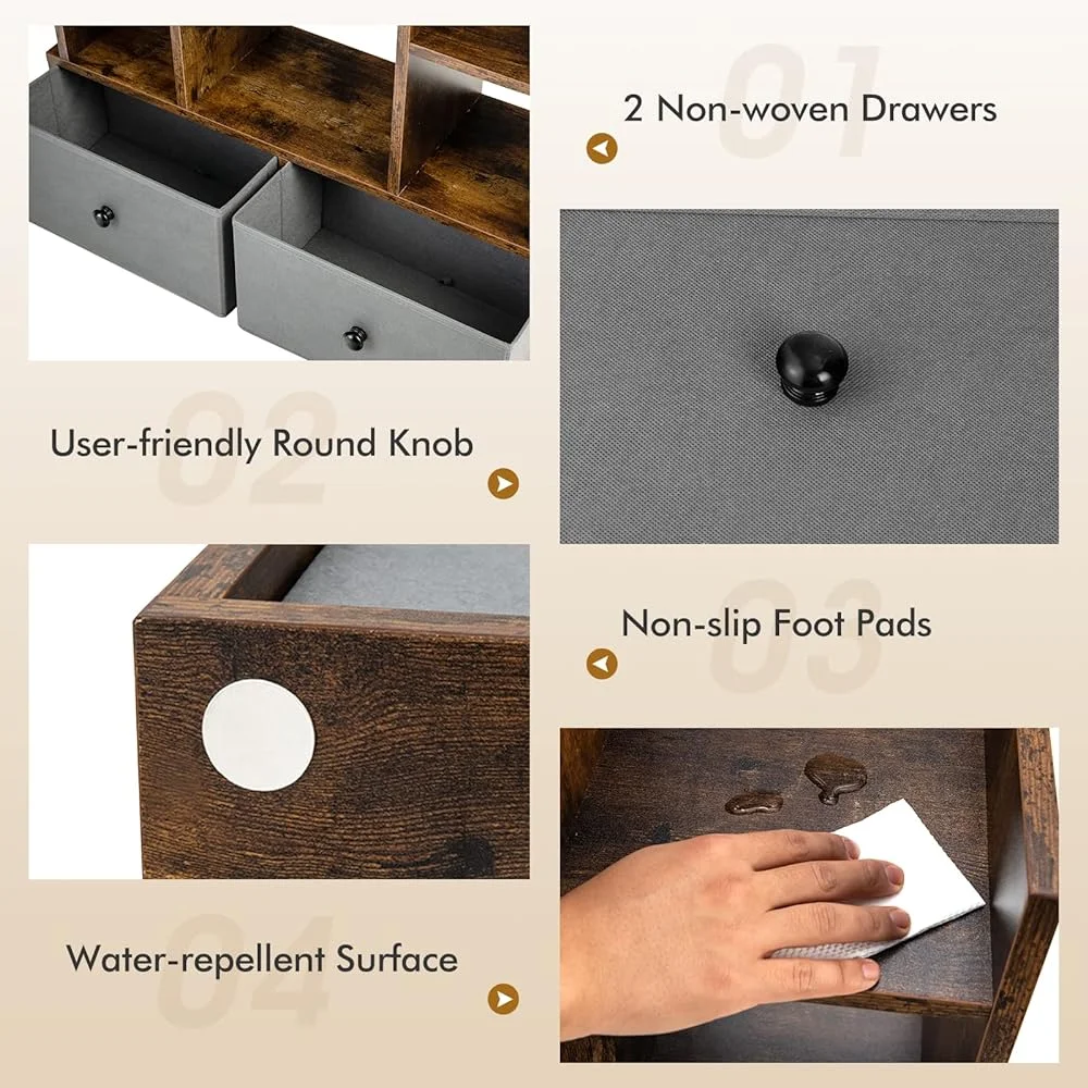 ZFGSUIJN 5-Cube Bookcase with 2 Drawers - Industrial Freestanding Open Display Shelving with Anti-toppling Device  7  Shelves  Wooden Tree Shaped Bookshelf  Room  Rustic Brown