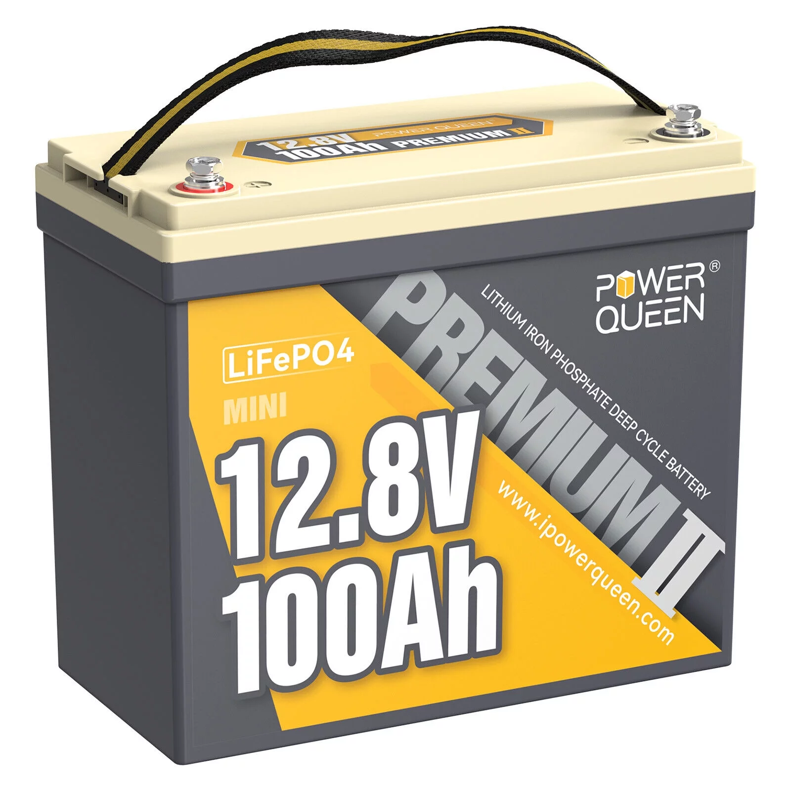 Power Queen 12V 100Ah Mini LiFePO4 Lithium Battery 1280Wh Deep Cycle For RV Trailer Solar Off-grid Trolling Motor