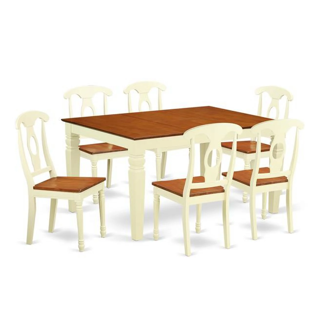 East West Furniture  Kitchen Set with One Weston Table & Six Solid Wood Seat Chairs, Buttermilk & Cherry - 7 Piece