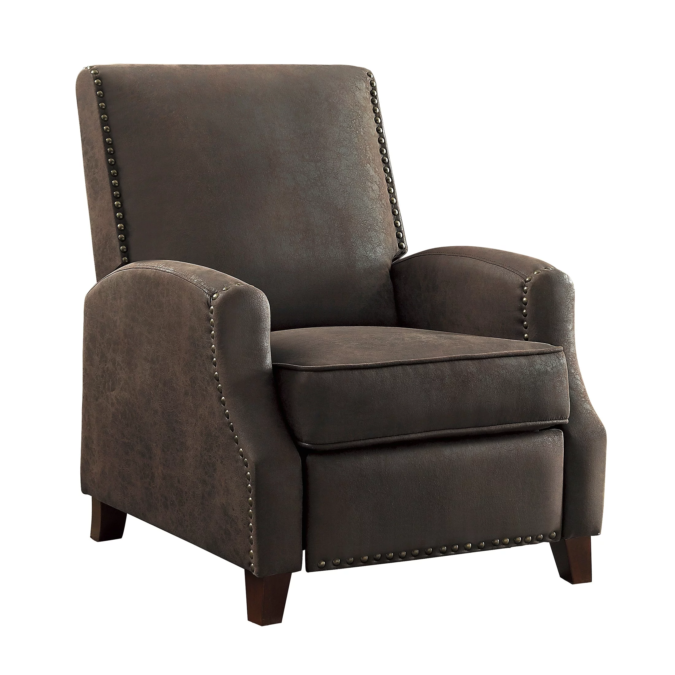 OakvillePark Perry Polished Microfiber Upholstered Push Back Reclining Chair, Brown