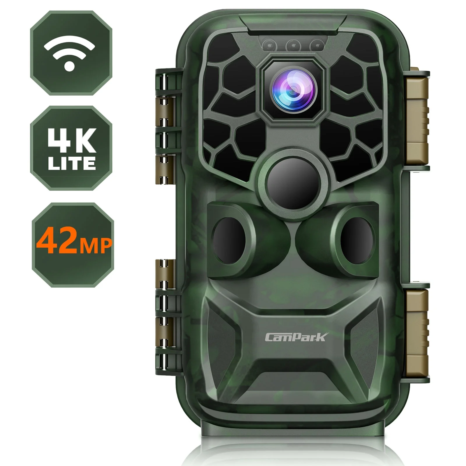 CAMPARK WiFi Trail Game Camera 4K 42MP Bluetooth Hunting Deer Camera with 3PIR Sensor Infrared Night Vision Waterproof IP66 0.2s Trigger 2.4