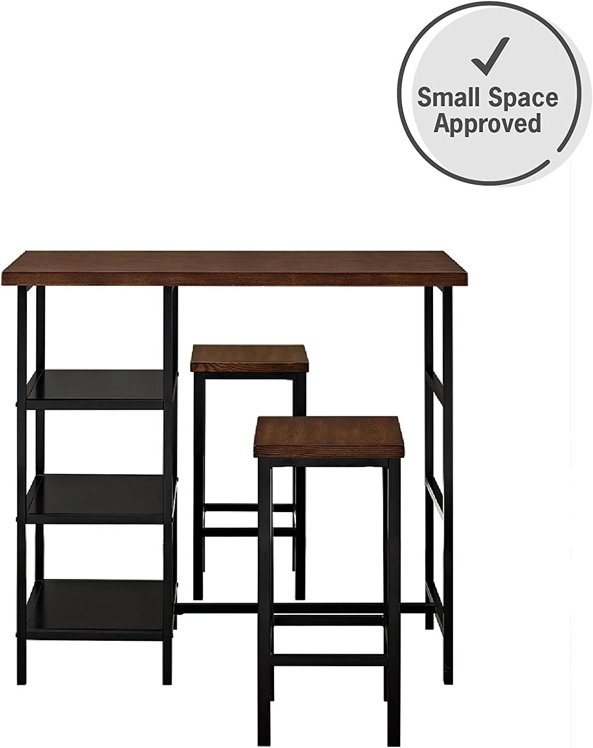 TJUNBOLIFE Cosmo 3-Piece Metal Pub Set With Wood Top  Dark Mahogany