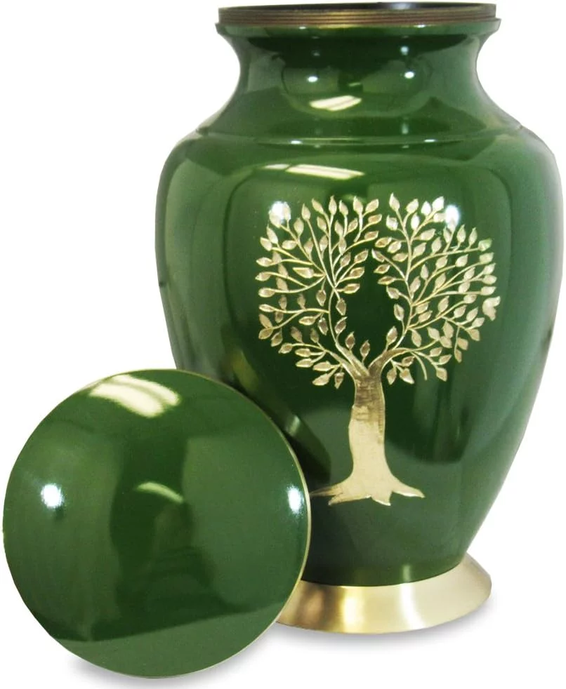 Trupoint Memorials Tree of Life Green Large Adult Cremation Urn for Human Ashes, up to 200 lb Person with Velvet Bag
