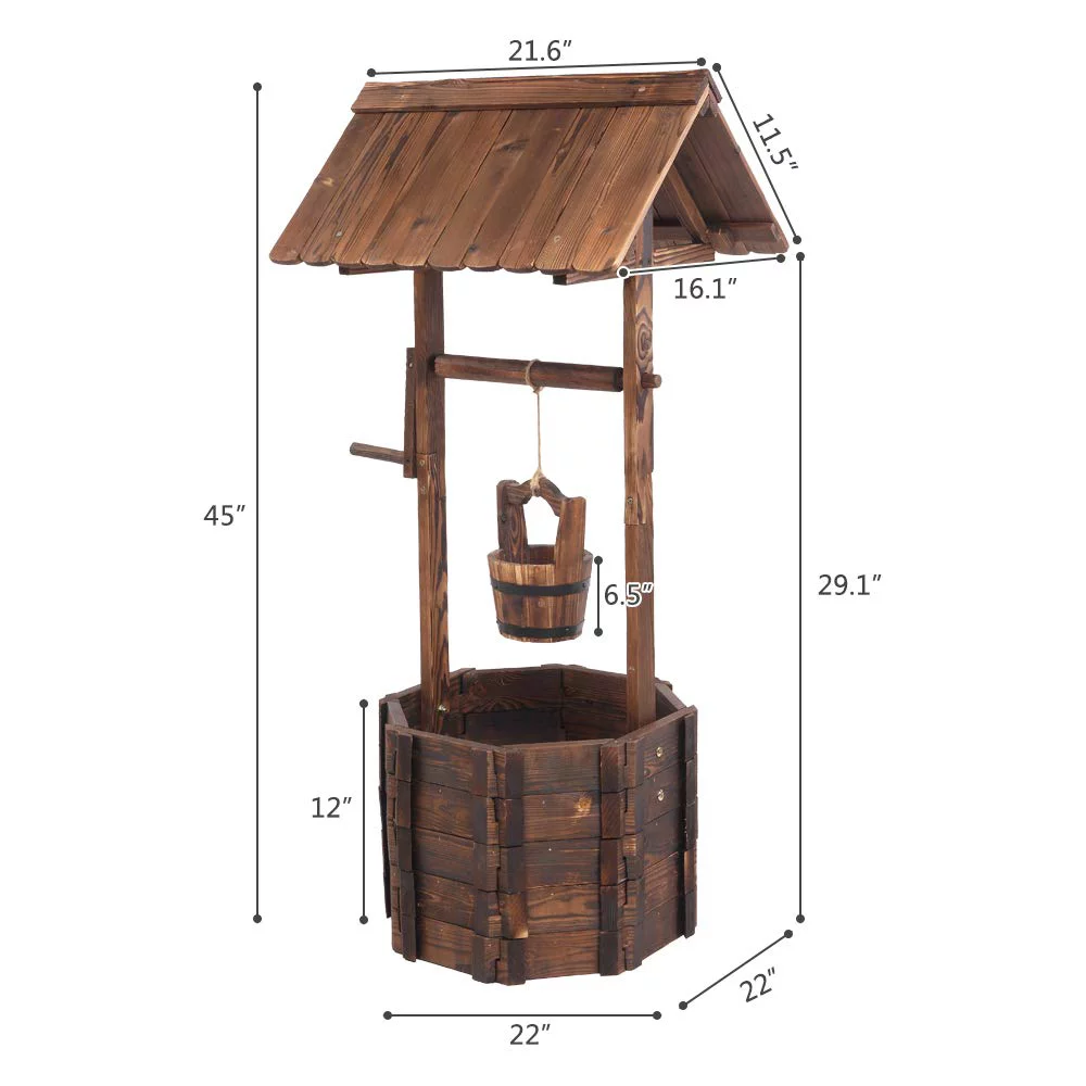 Wooden Wishing Well with Hanging Bucket, Outdoor Rustic Wishing Well Planter for Flowers and Plants, Well Covers for Yard, Garden Decor for Outside