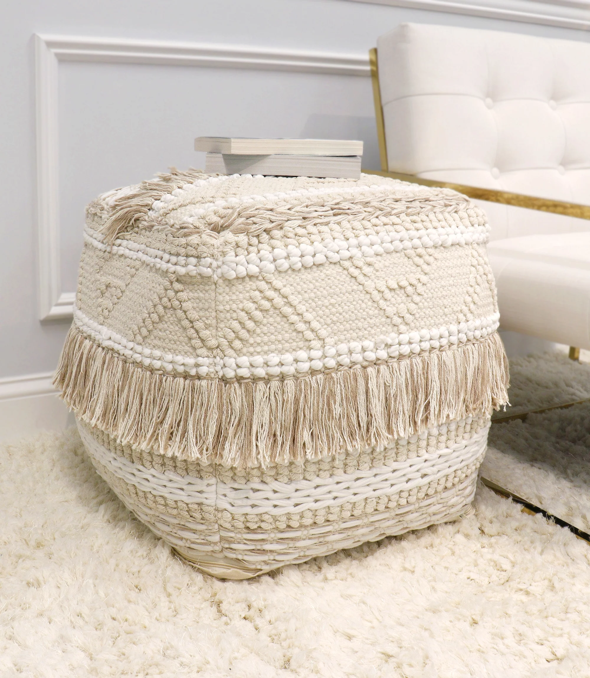 Pasargad Home Grandcanyon Cotton Braided Pouf