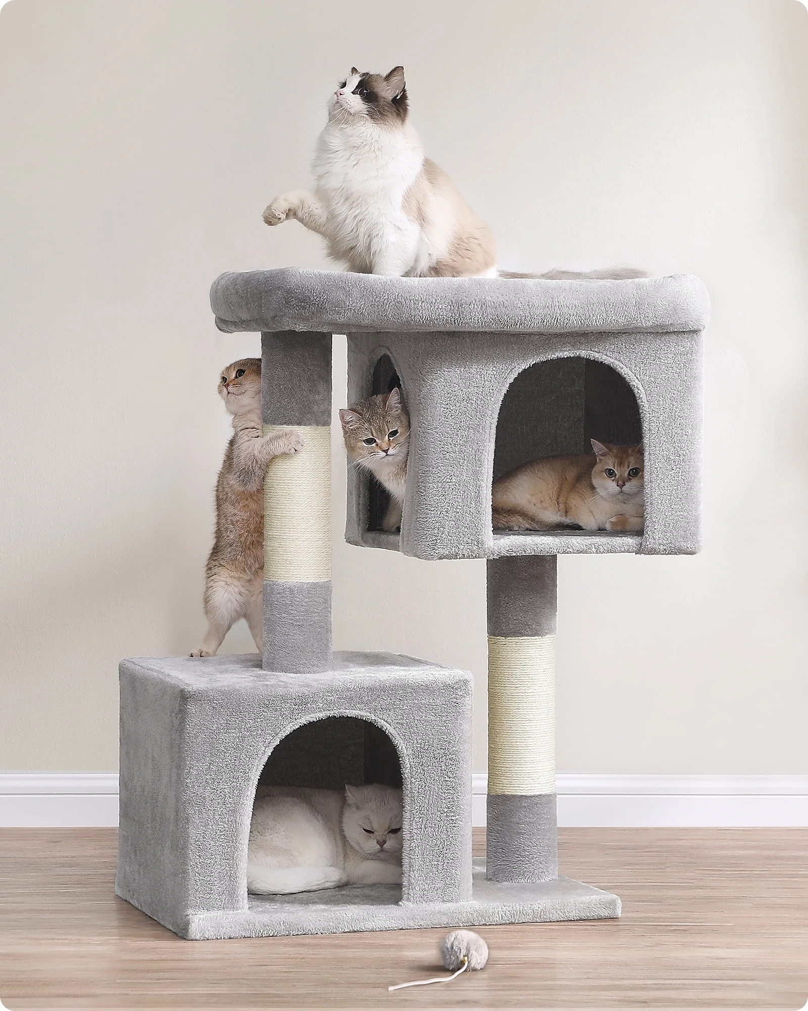 Feandrea Cat Tree 39.8-Inch XL Cat Tower for Extra Large Cats up to 44 lb, Cat Condo with Large Perch, 2 Cat Caves, Scratching Post, Light Gray