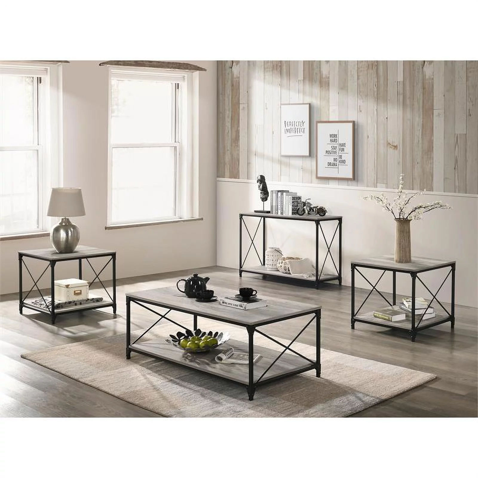 Furniture of America Clarissa Industrial Metal 1-Shelf Console Table in Black