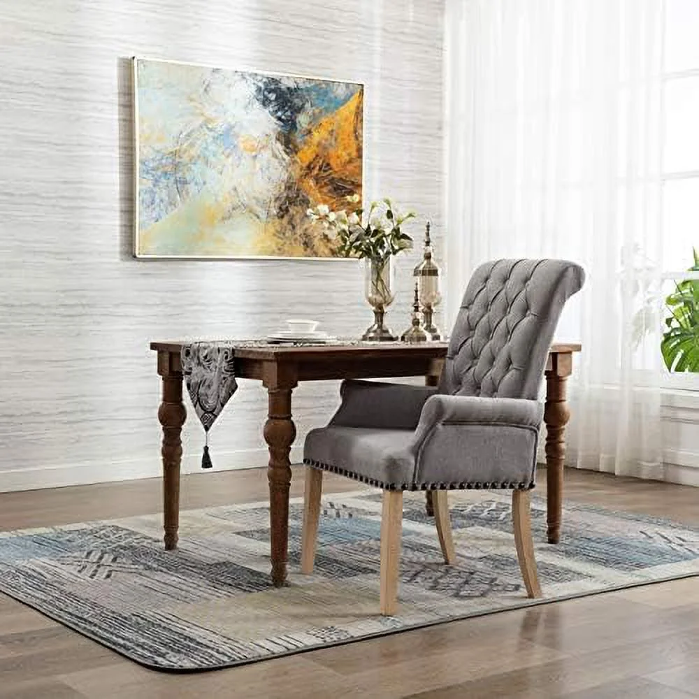 TJUNBOLIFE Upholstered Fabric Accent Dining Chair  Elegant Tufted Club Dining Room Kitchen Room Arm Dining Chair  Beige
