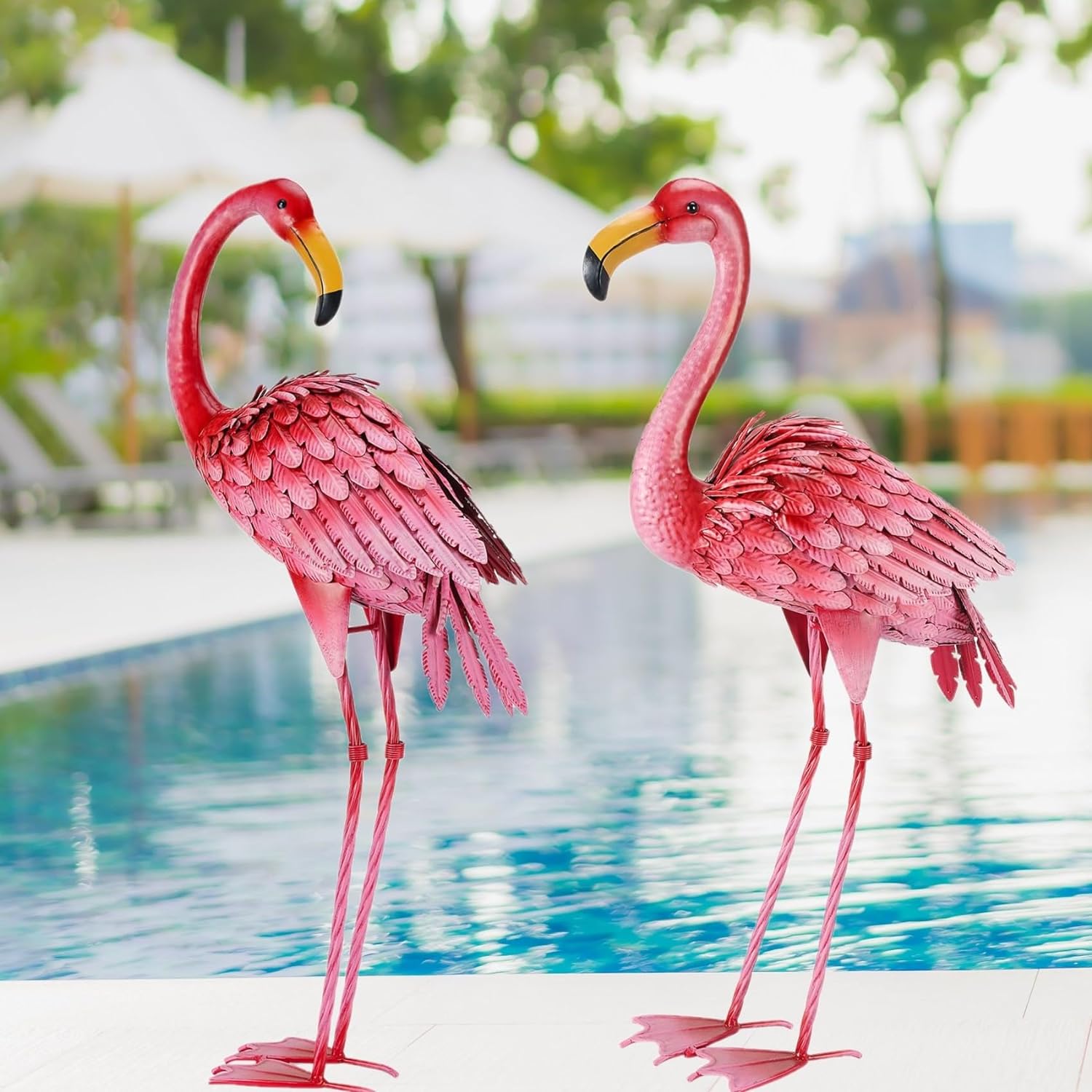TLKJ Flamingo Garden Statue  Outdoor Statues  Pink Flamingo Sculpture  Patio  Lawn  Backyard Decorations  Decor for Outside  Metal Yard Art  Set of 2