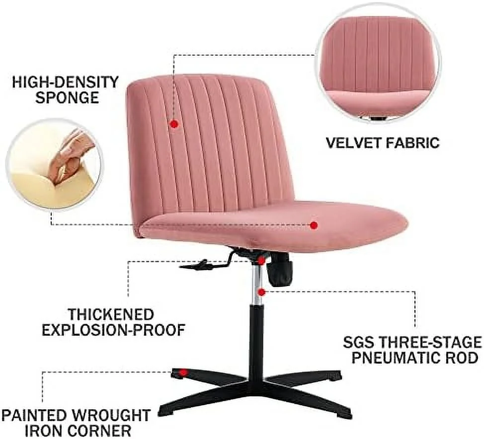 NTTBOBOEC Armless Office Desk Chair No Wheels  PU Adjustable Swivel Criss Cross Chair with 105 ° to 120 ° Elastic Recline and Padded Mid Back Ergonomic Task Chair Wide Chair Vanity Chai