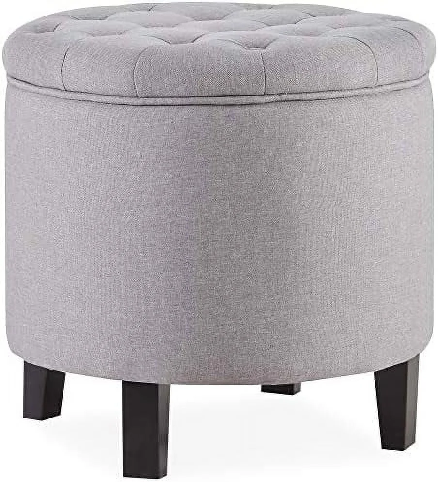 Gray Nailhead Round Tufted  Ottoman Large Footrest Stool Coffee Table Lift Top