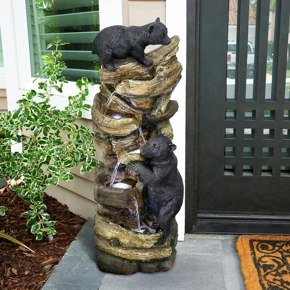 5 Tier Animal Water Fountain for Outdoor Garden Porch Yard, Bears Waterfall Fountain
