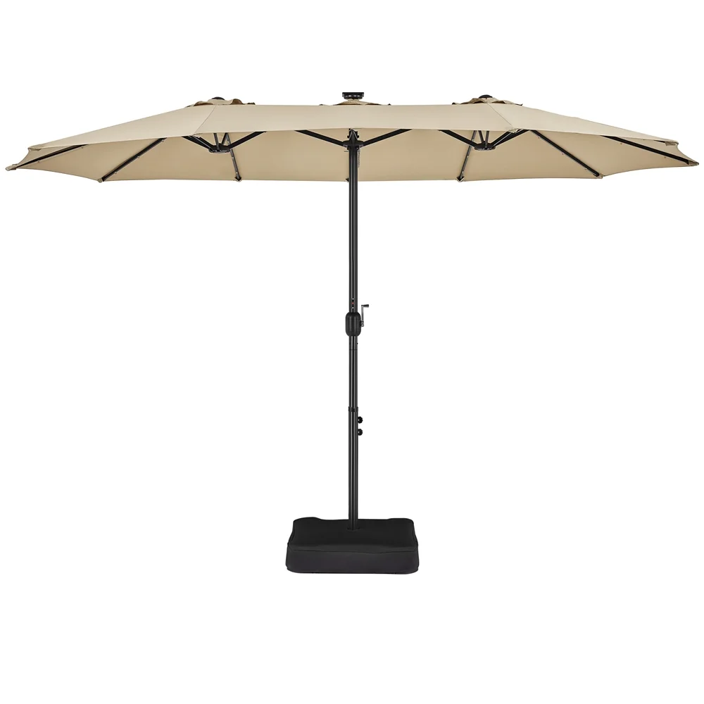 Topeakmart 13ft Patio Parasol Umbrella with Solar Lights, Tan